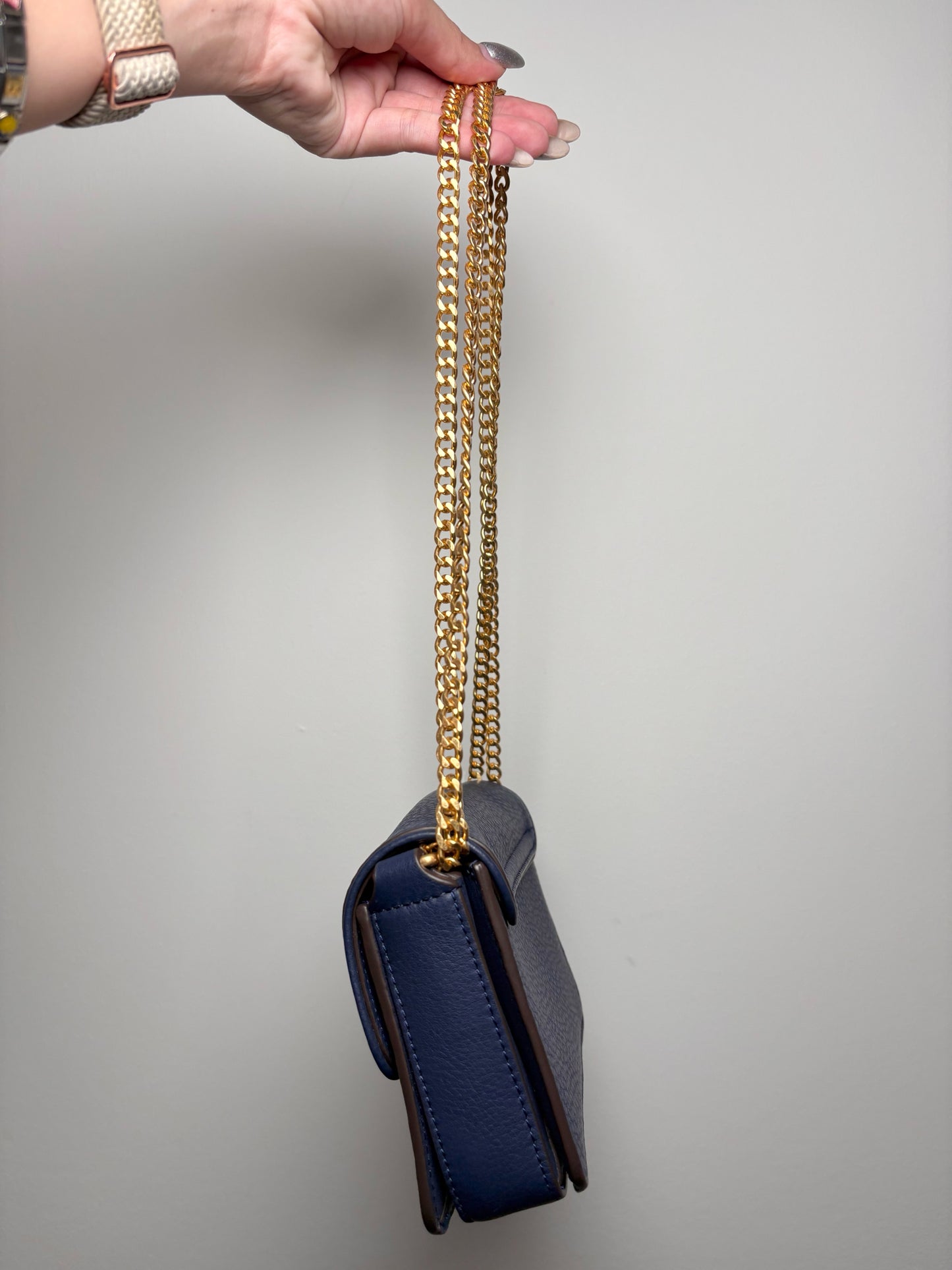 Tory Burch Solid Leather Navy Cowhide Purse