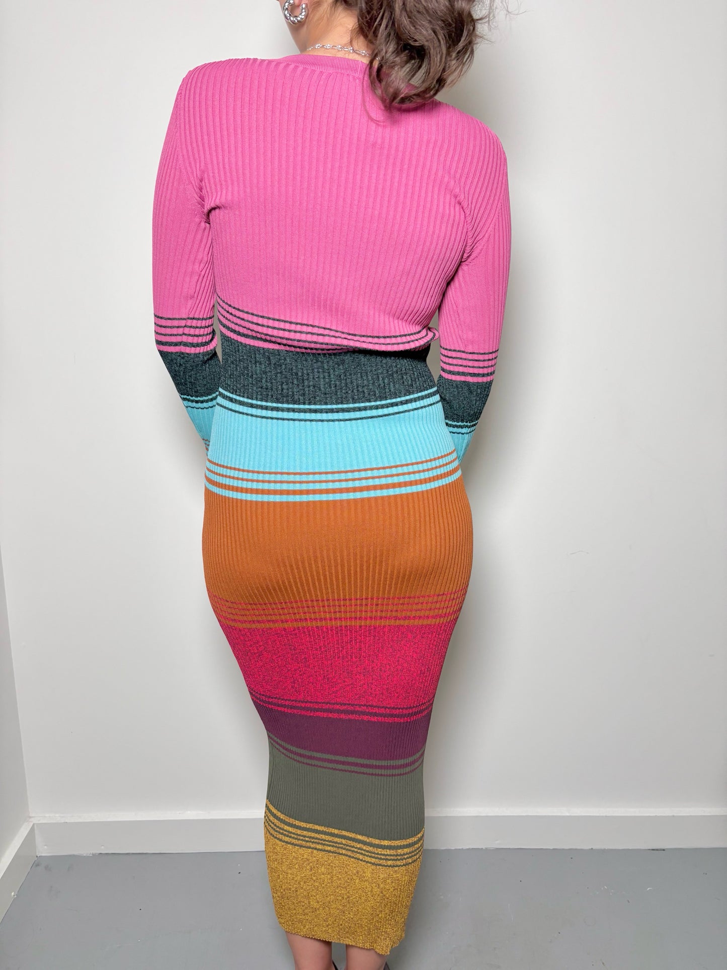 Women Size S Staud Pink, Turquoise, Black Stripe Viscose, Nylon, Elastane Dress