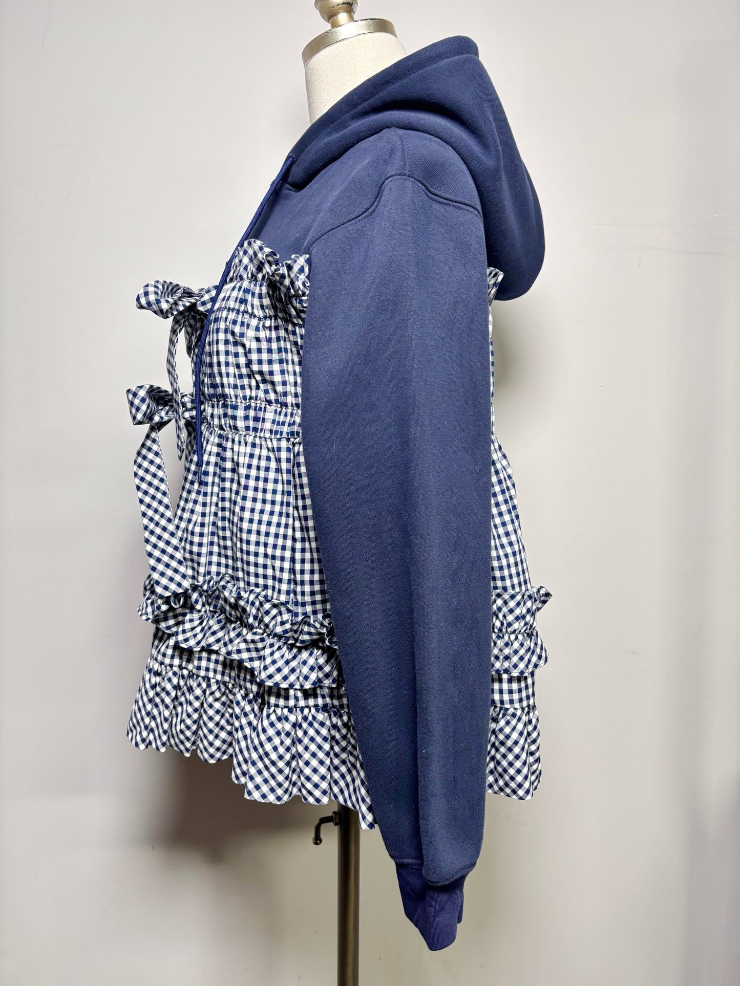 Women Size XS Sandy Liang Blue Solid, Gingham Combo Jacket