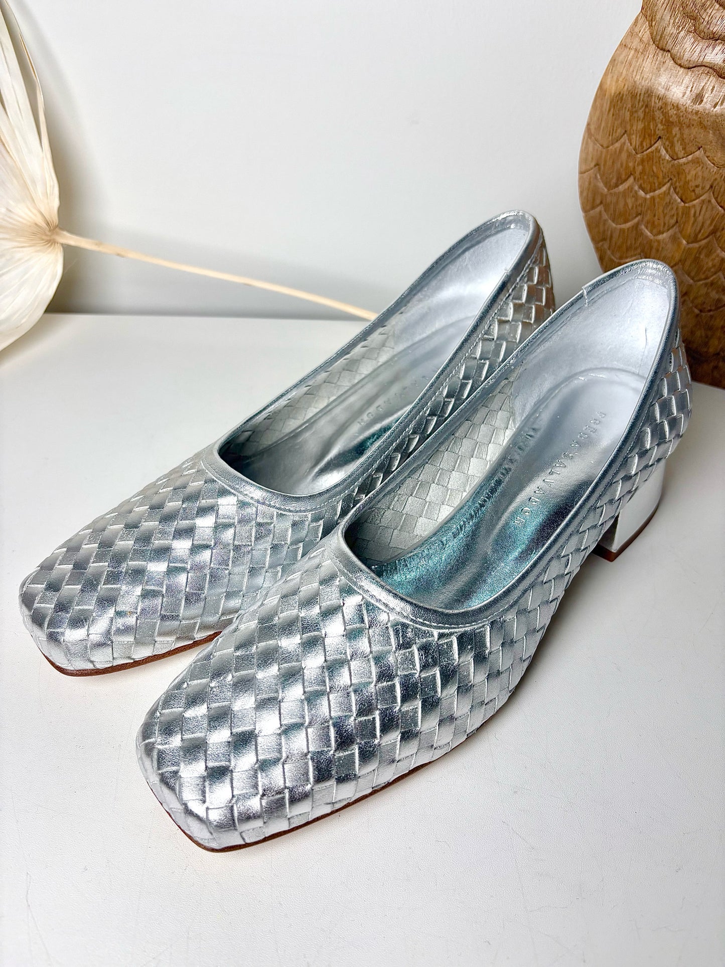 W Shoe Size 9.5 Freda Salvador Silver Leather Calf NWT Heels
