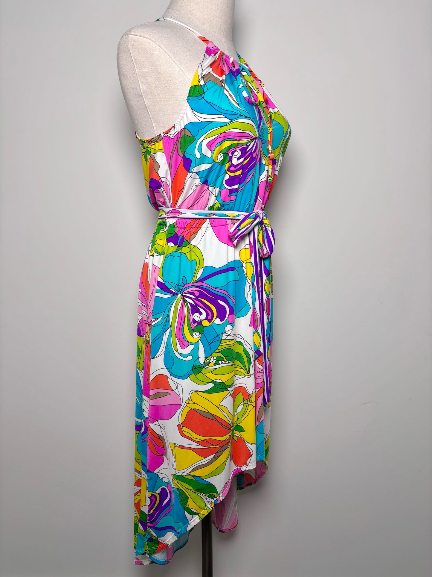 Women Size S Trina Turk Multi-Color Tropical Print Kaleidescope Slinky Dress