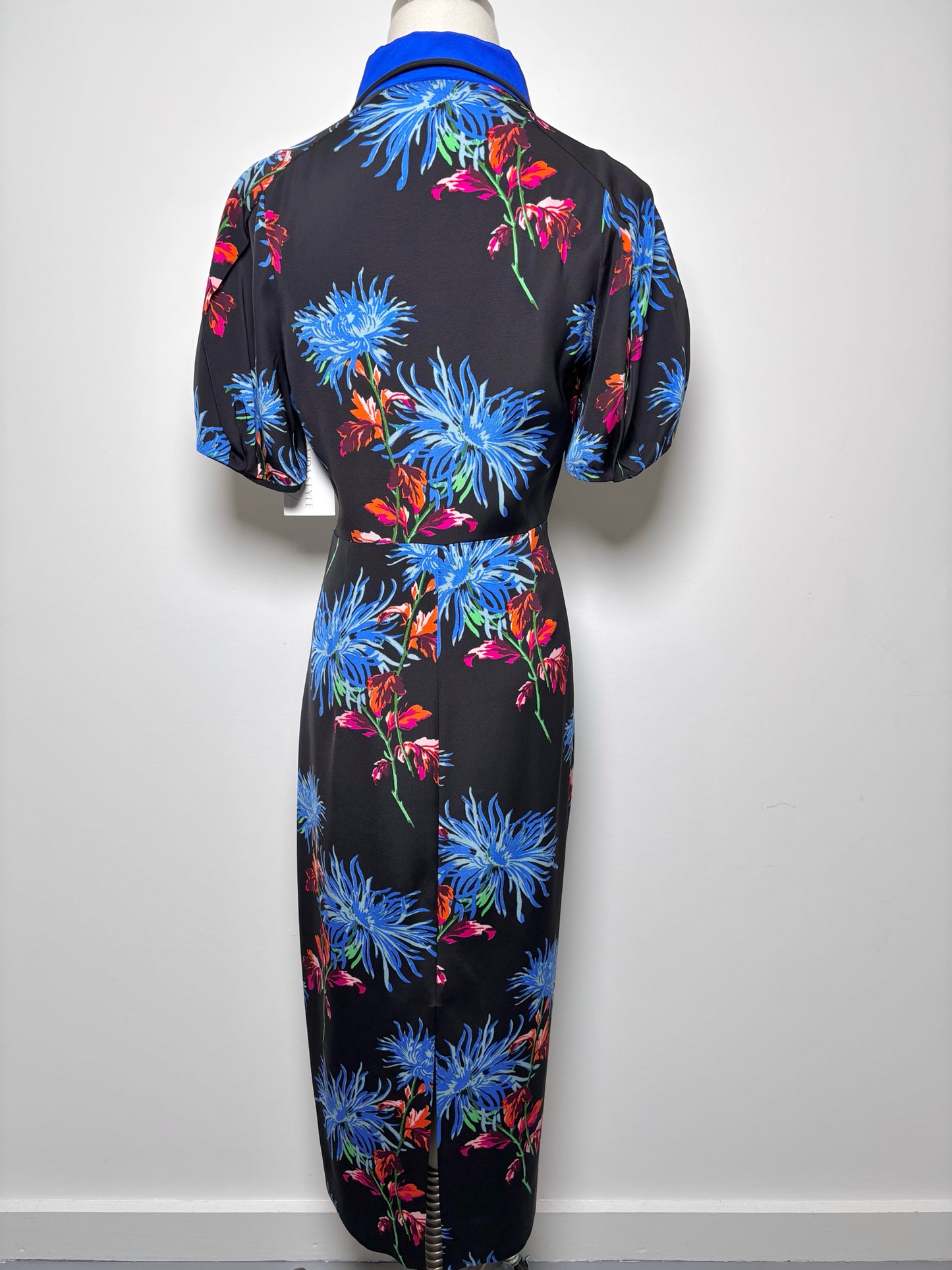 Women Size 8 Diane Von Furstenberg Multi-Color Floral Silk Midi Collar Dress