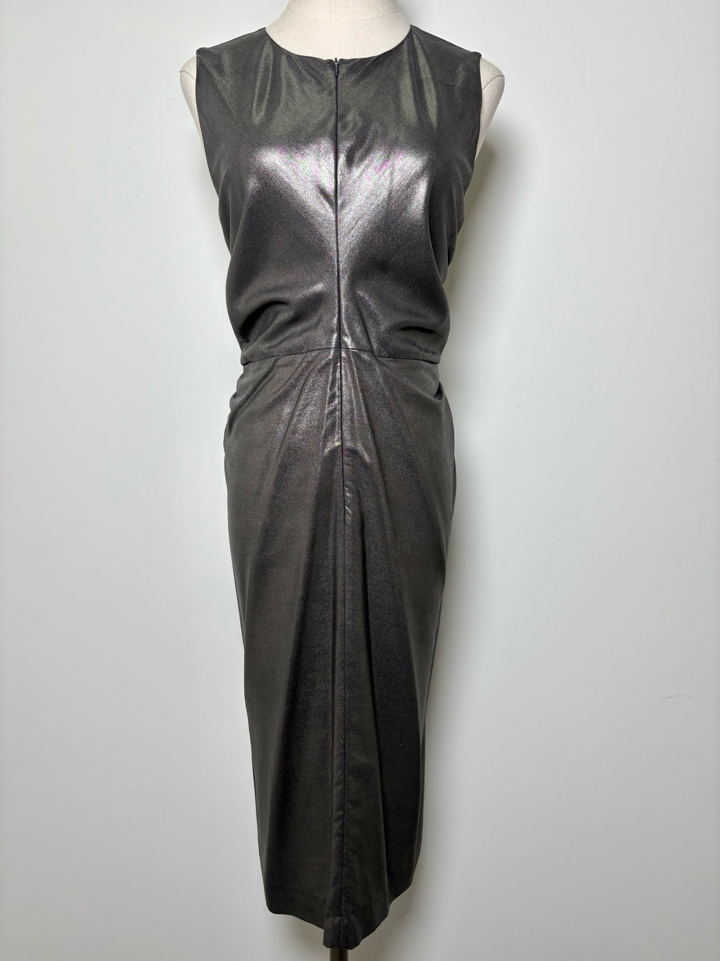 Women Size 38 (4 - 6 US) Jil Sander Metallic Pewter Solid Pure Silk, Lined Dress