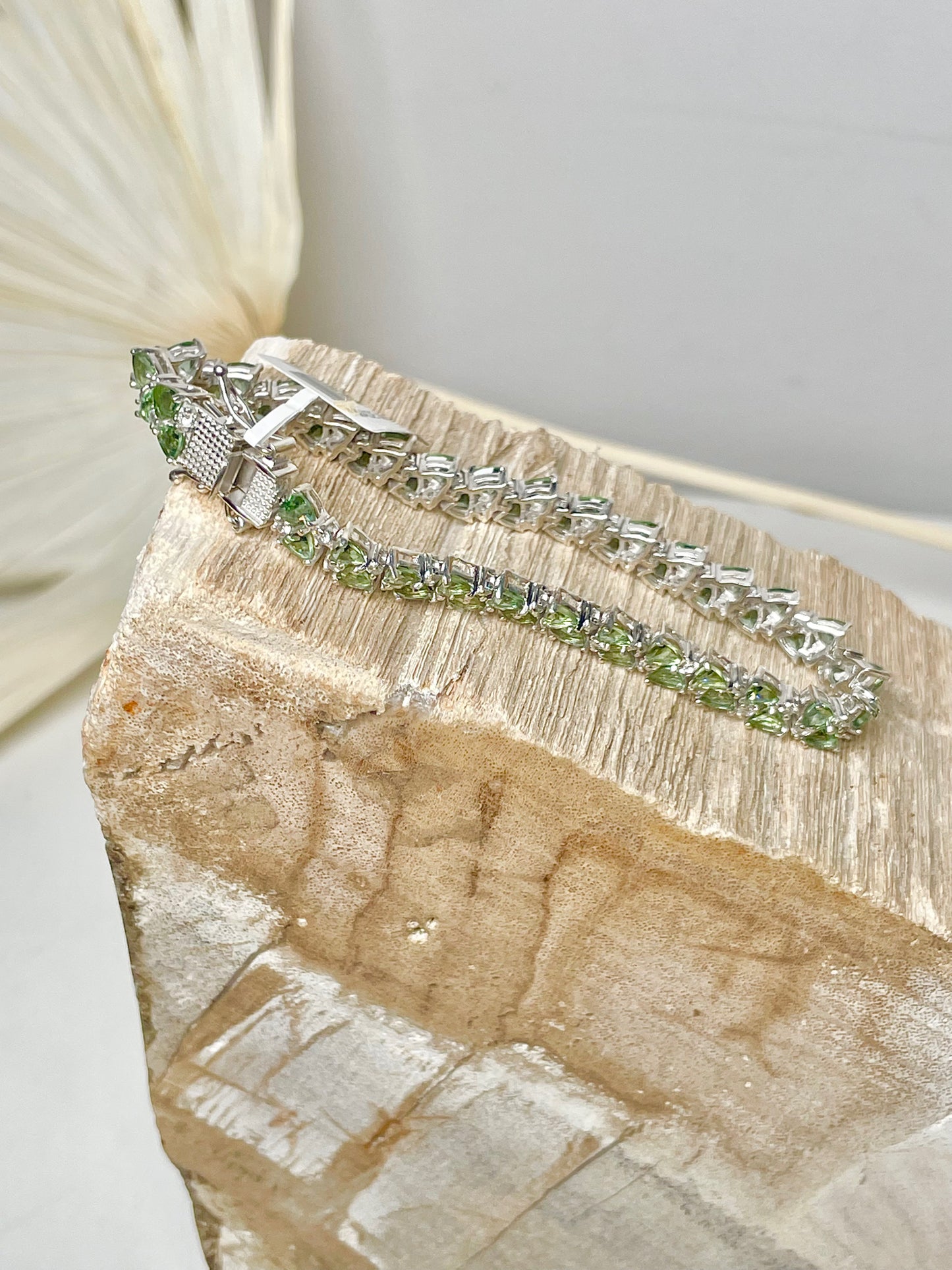 Sterling Silver NWT Green Apatite, White Zircon Bracelet