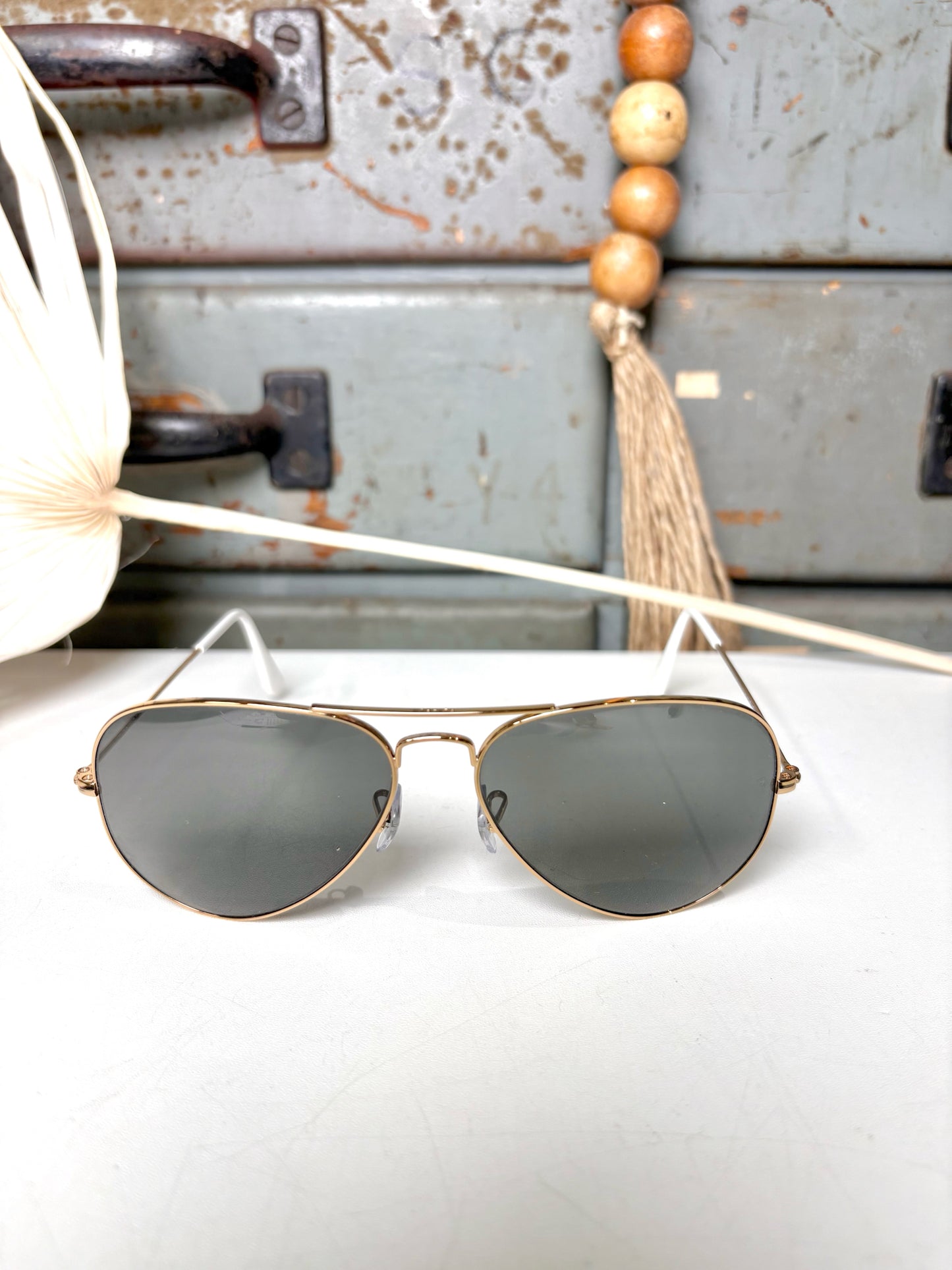 Ray Ban Gold Men's Aviator Large Metal #58014 Sunglasses