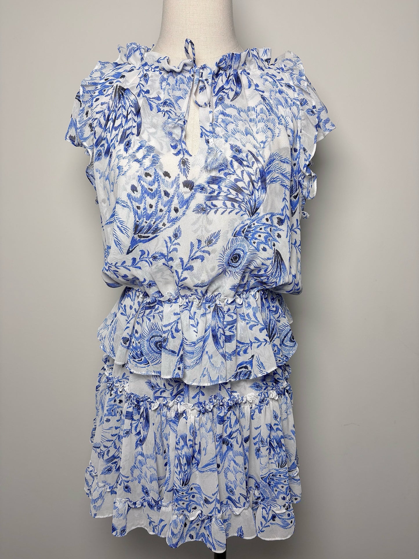 Women Size M Misa Los Angeles Blue, White Print Polyester Dress