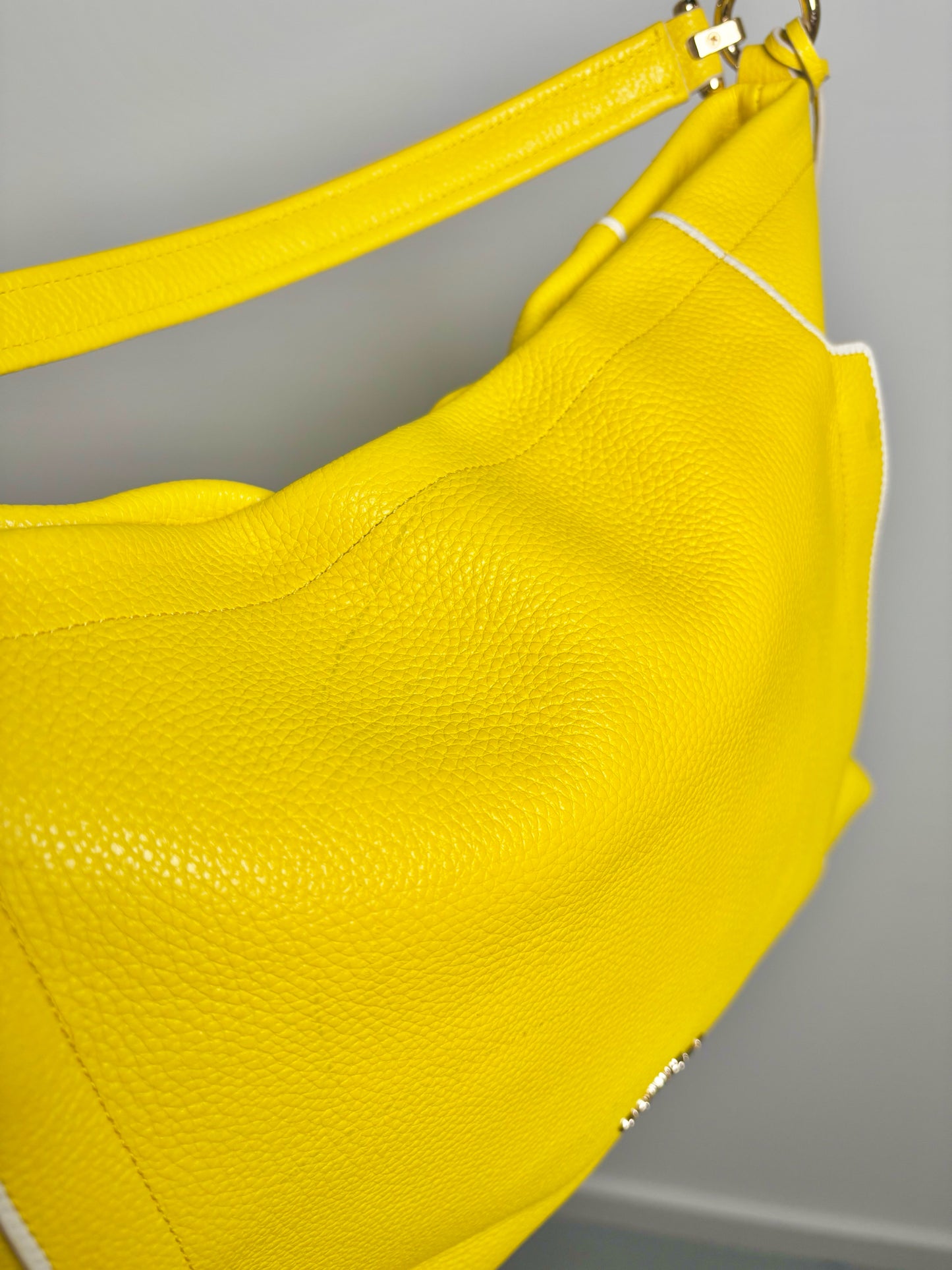 Coach Leather Yellow Pebble Grain Leather Scout Hobo Bag