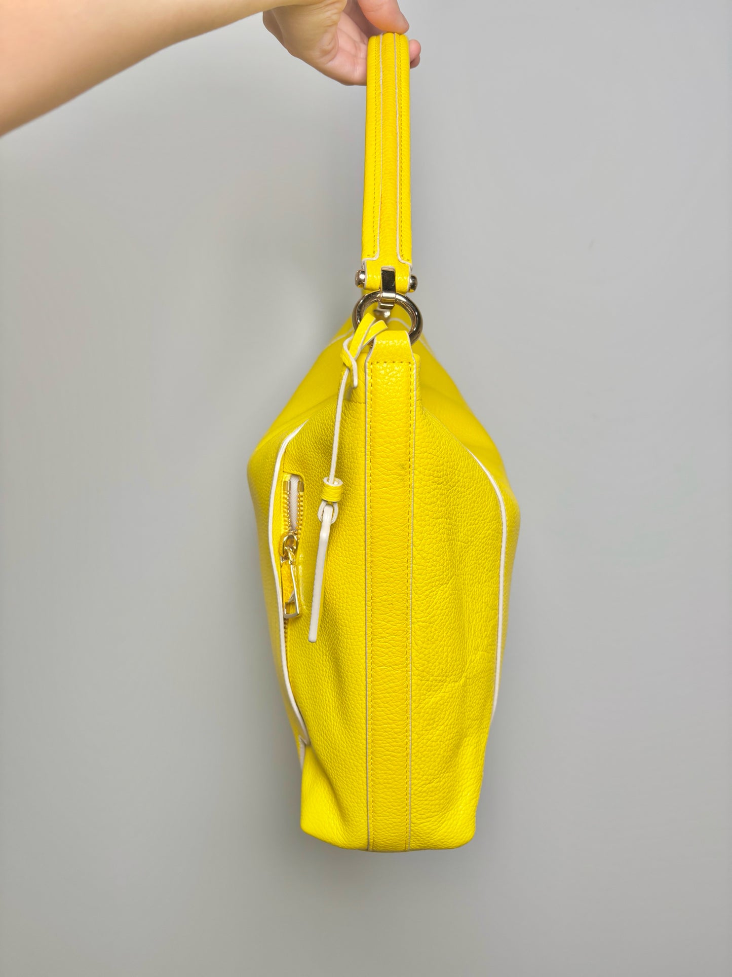 Coach Leather Yellow Pebble Grain Leather Scout Hobo Bag
