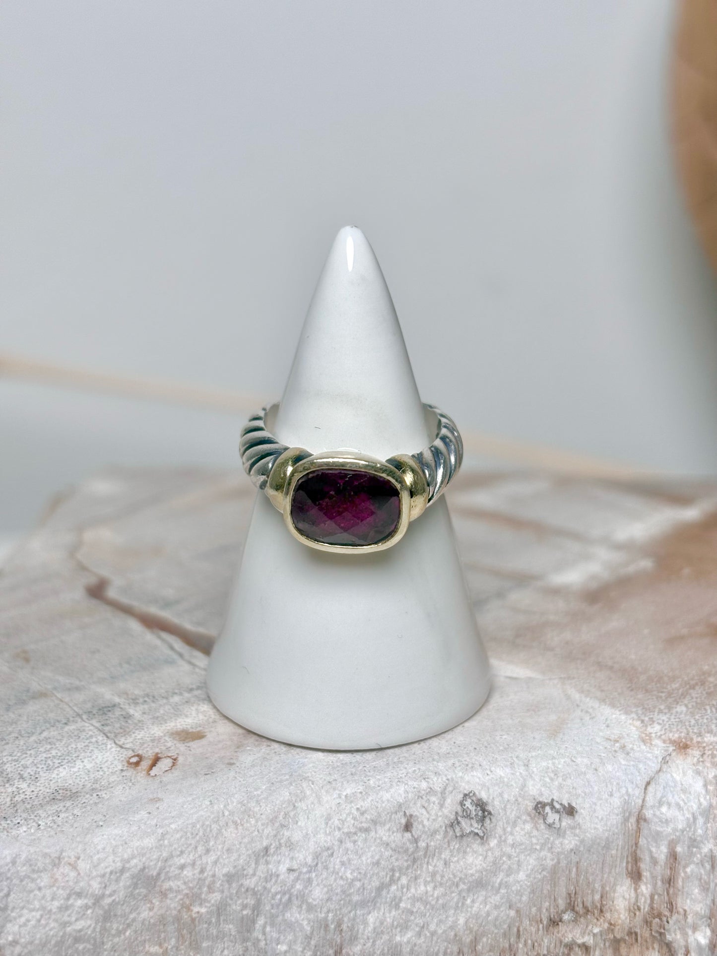 David Yurman Amethyst 14K Gold, Silver Noblesse Sz 7 Ring