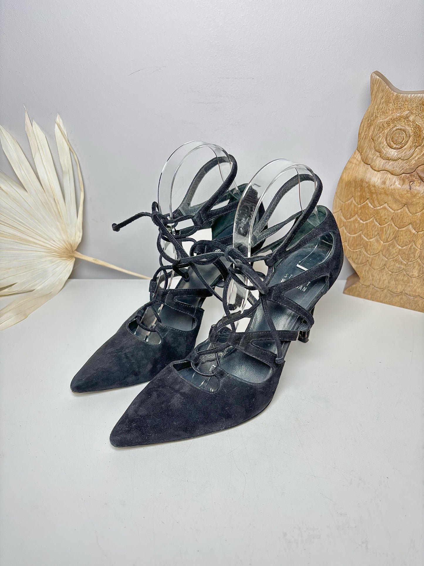 W Shoe Size 7 Stuart Weitzman Black Leather Suede Heels