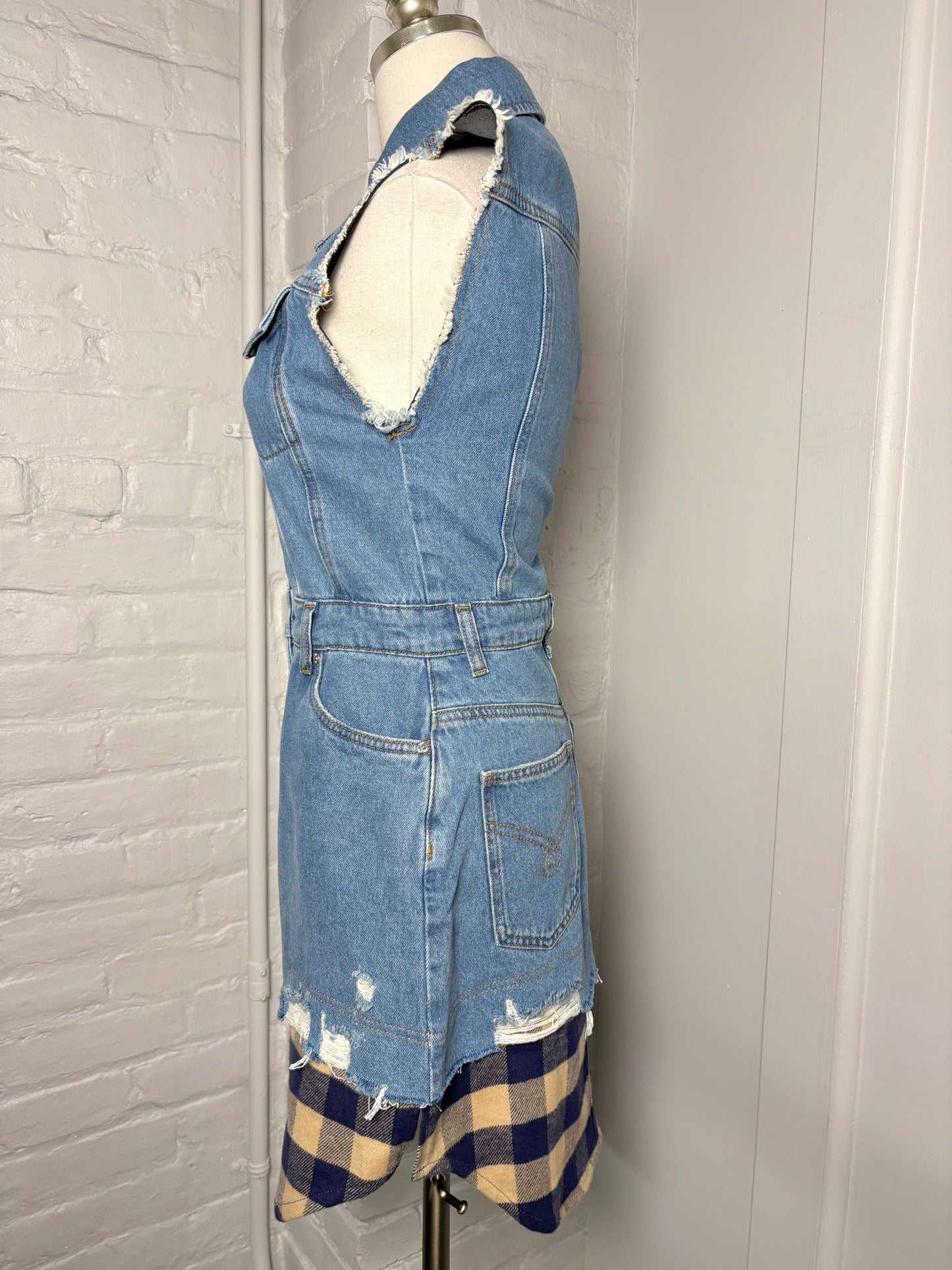 Women Size XS Moschino Jeans Blue Plaid Hem Dress