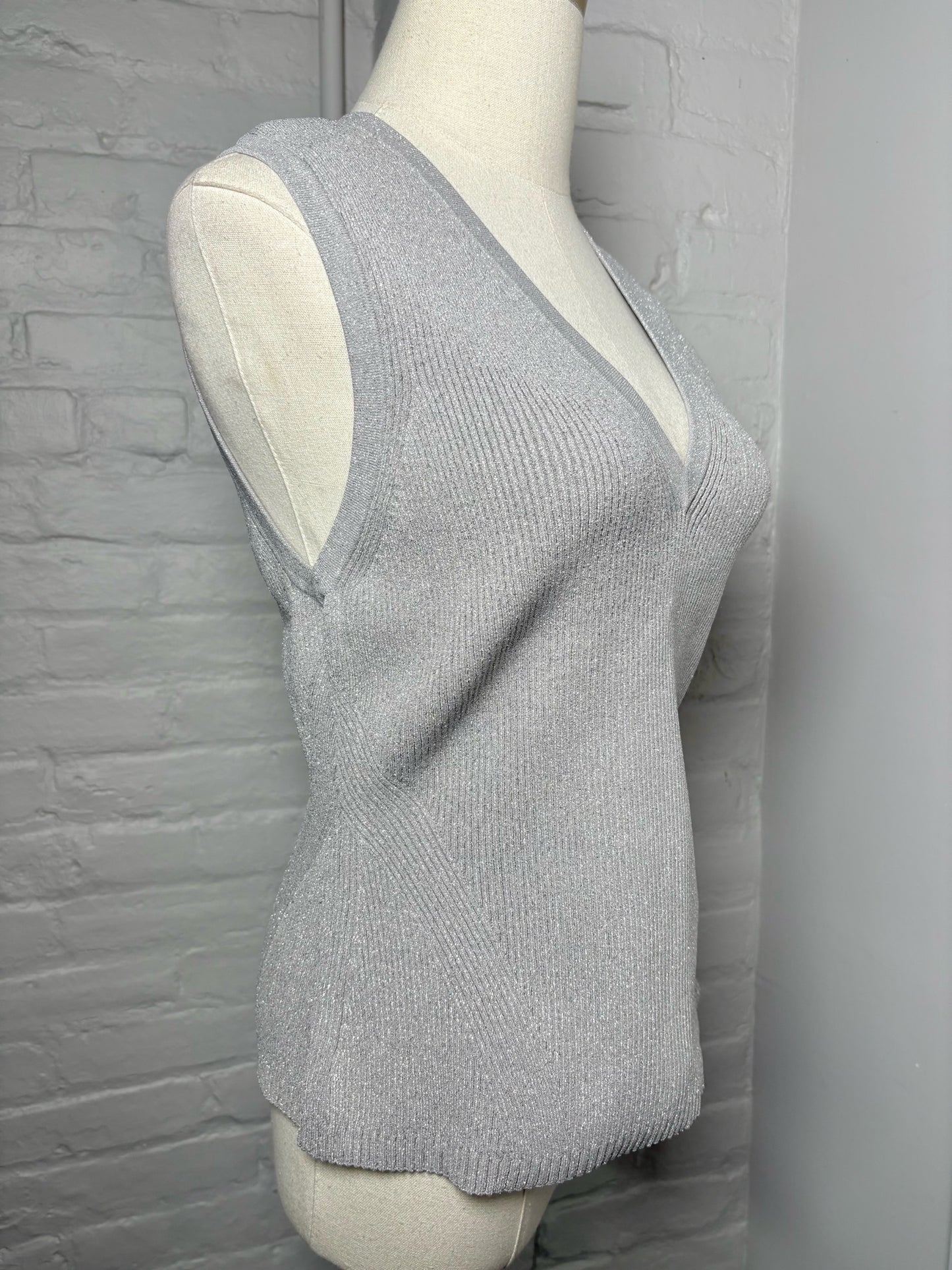 Women Size L Veronica Beard Silver Sparkle Sweater Vest