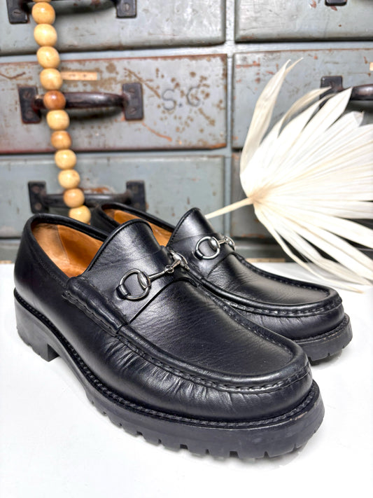 W Shoe Size 7 Gucci Black Leather Horsebit  Loafers