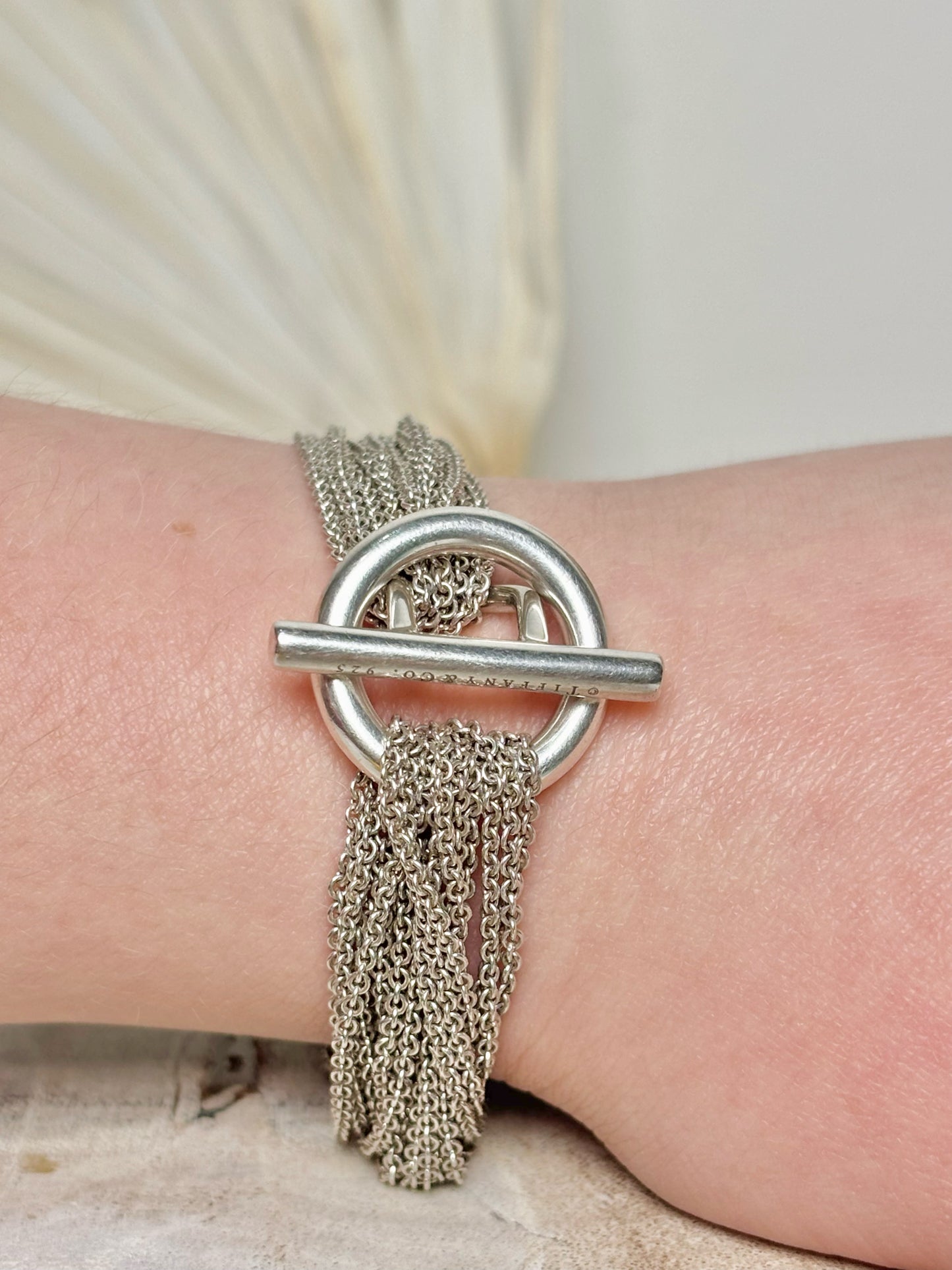 Sterling Silver Tiffany & Co. Heart Charm Multi-strand Toggle Clasp Bracelet