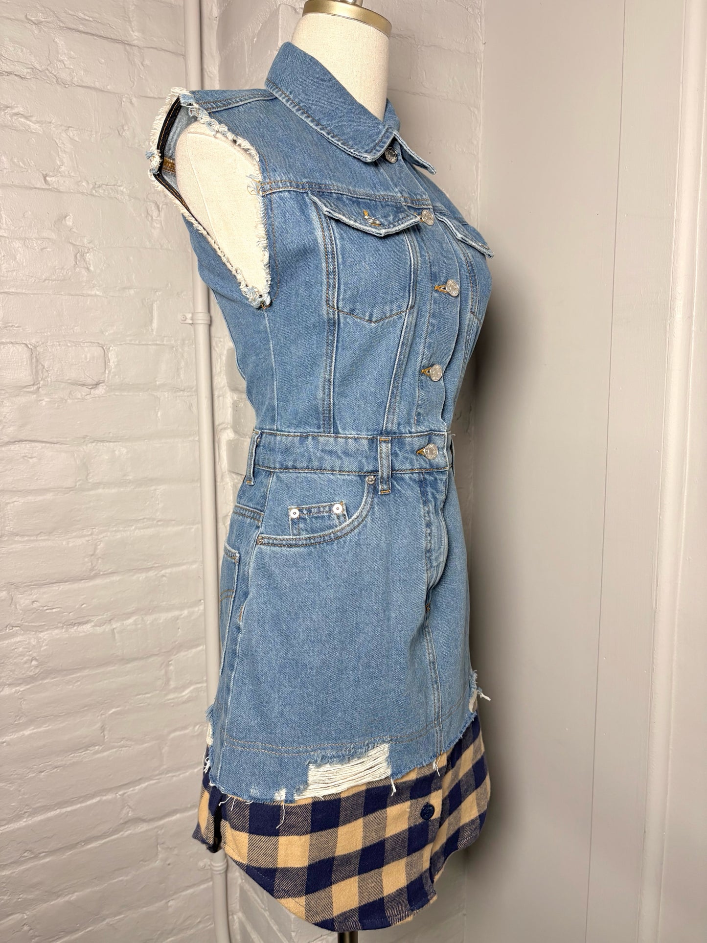Women Size XS Moschino Jeans Blue Plaid Hem Dress