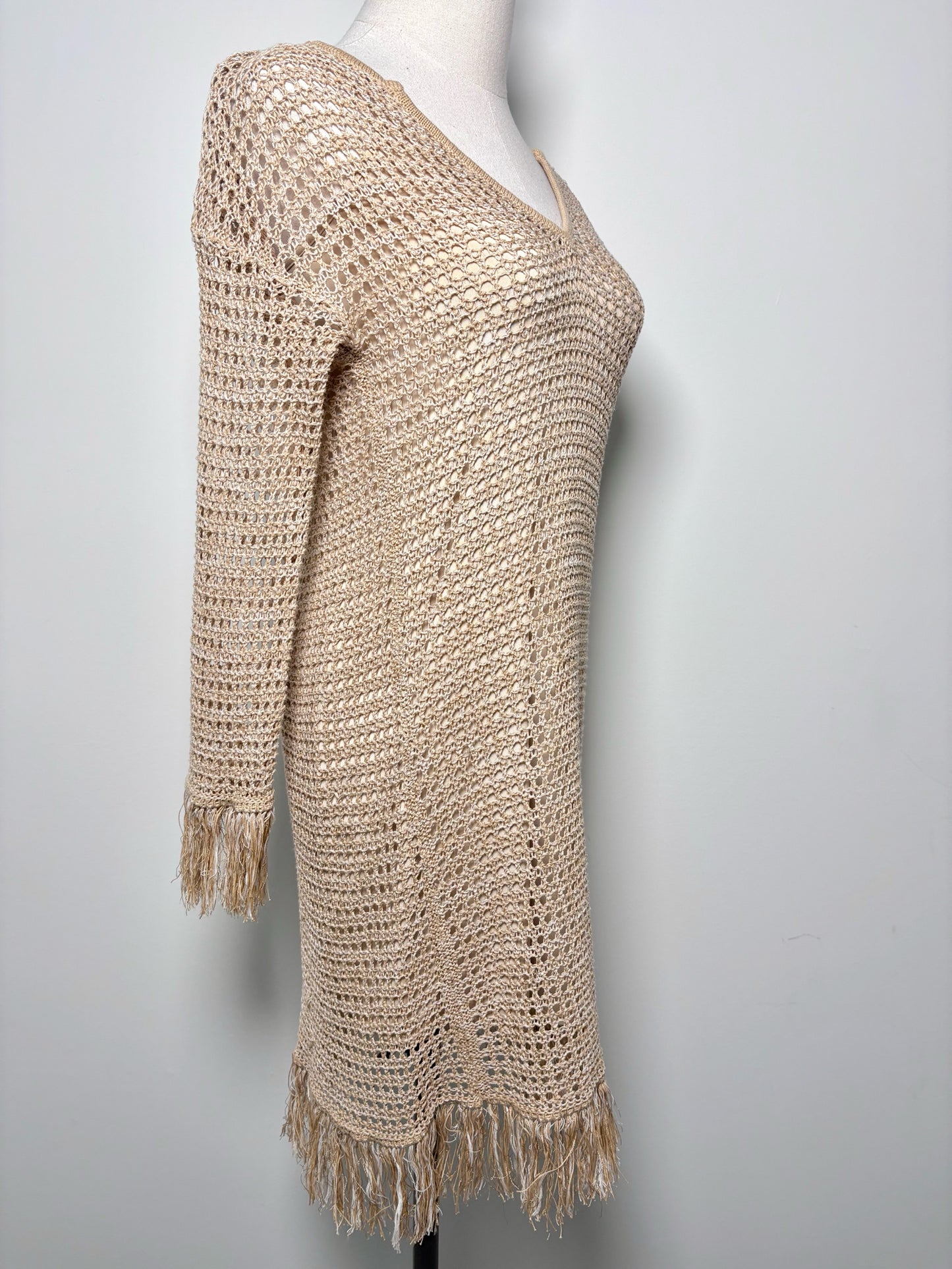 Women Size S Trina Turk Khaki Knitted Cotton, Linen, Viscose Dress