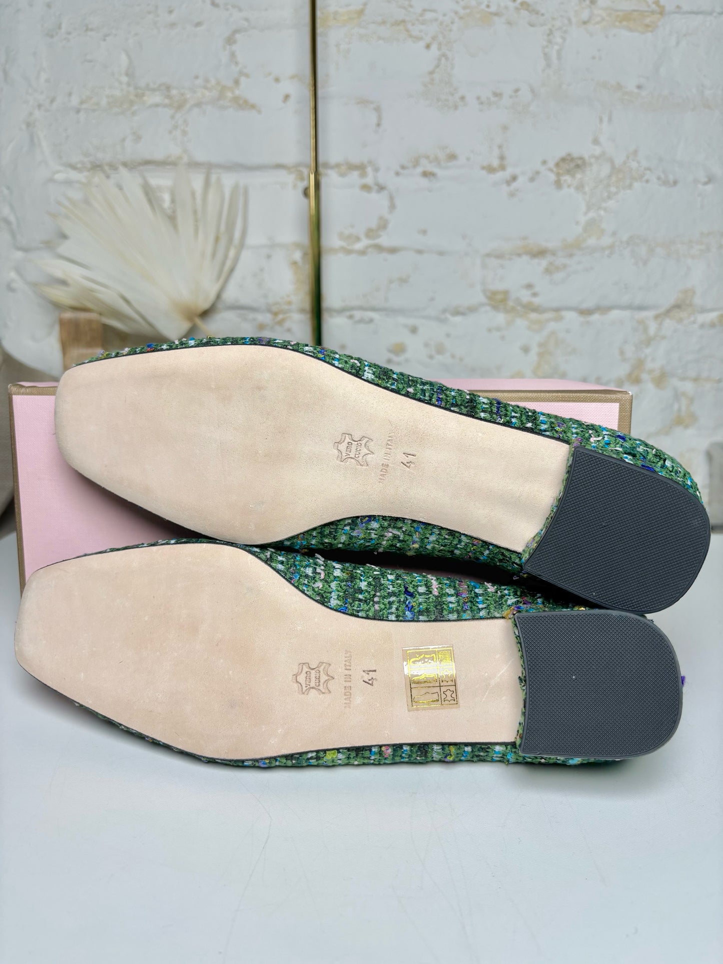 W Shoe Size 41 Ann Mashburn Green Tweed NWT Heels