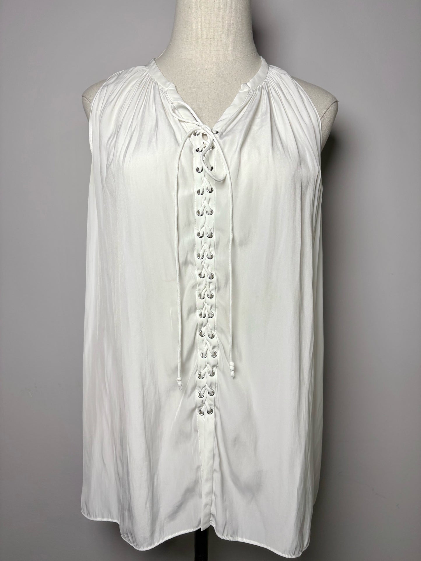 Women Size M Ramy Brook White Solid Polyester Blouse