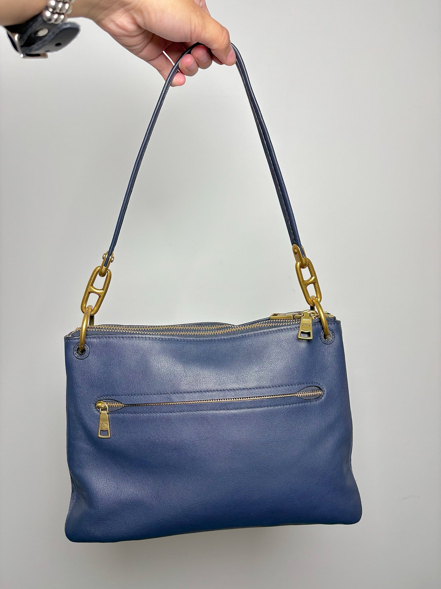 Coach Solid Leather Pre-owned Navy Cowhide Crossbody Purse