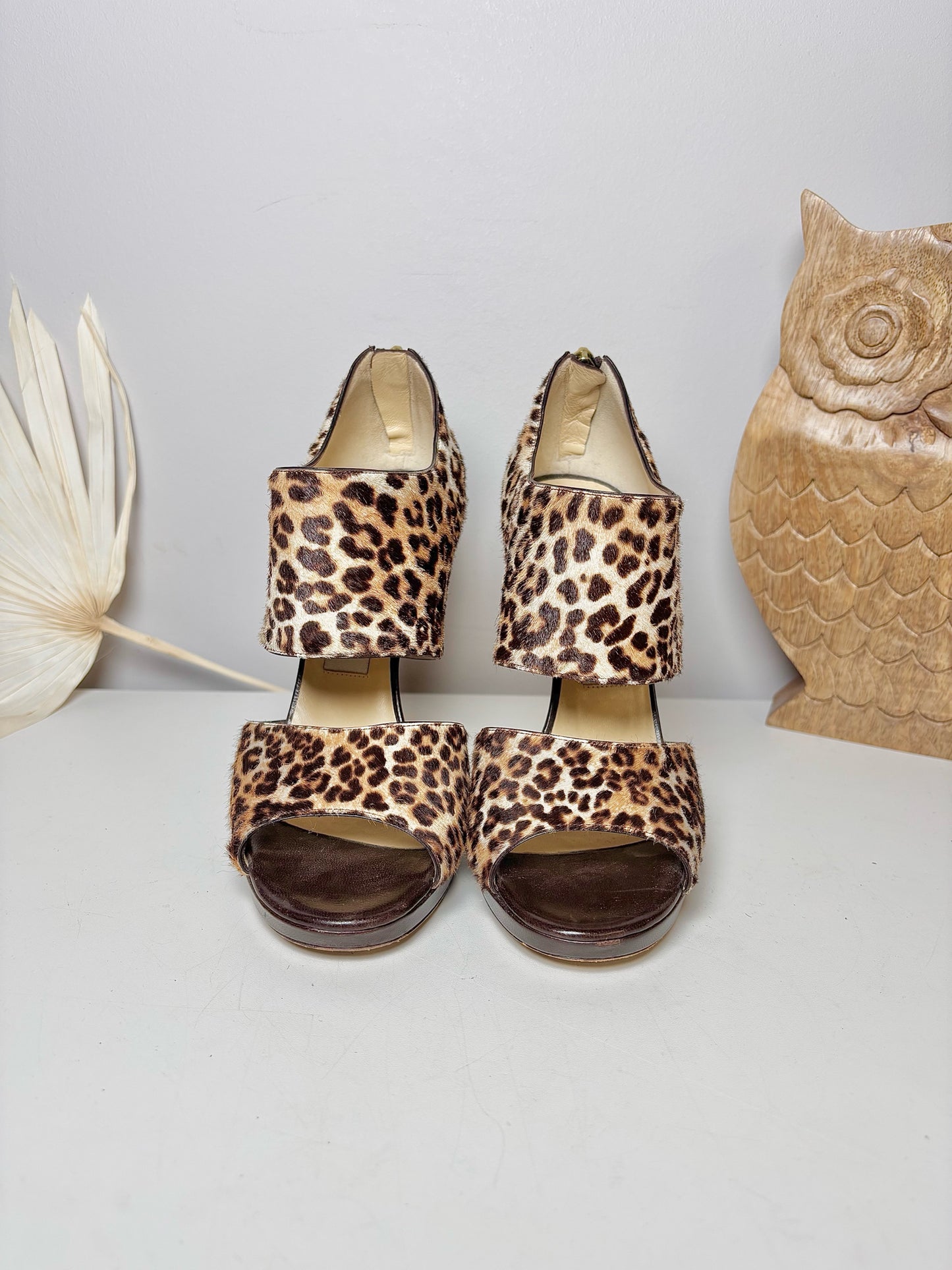 W Shoe Size 37 (6.5, 7 US) Jimmy Choo Tan, Brown Pony Hair Cowhide Heels