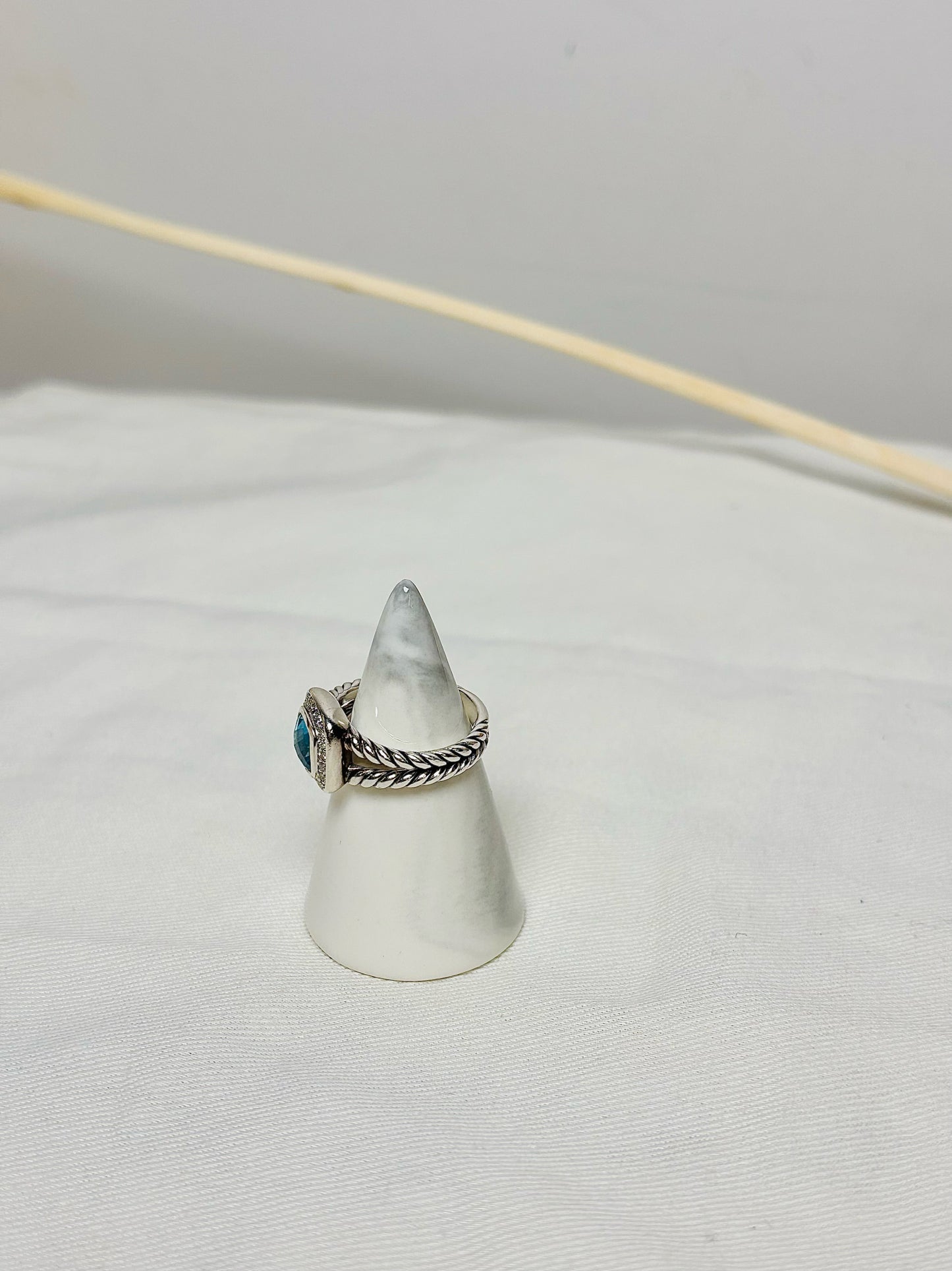 Sterling Silver David Yurman Topaz, Diamonds Sz 6, 7 mm Petite Albion Ring