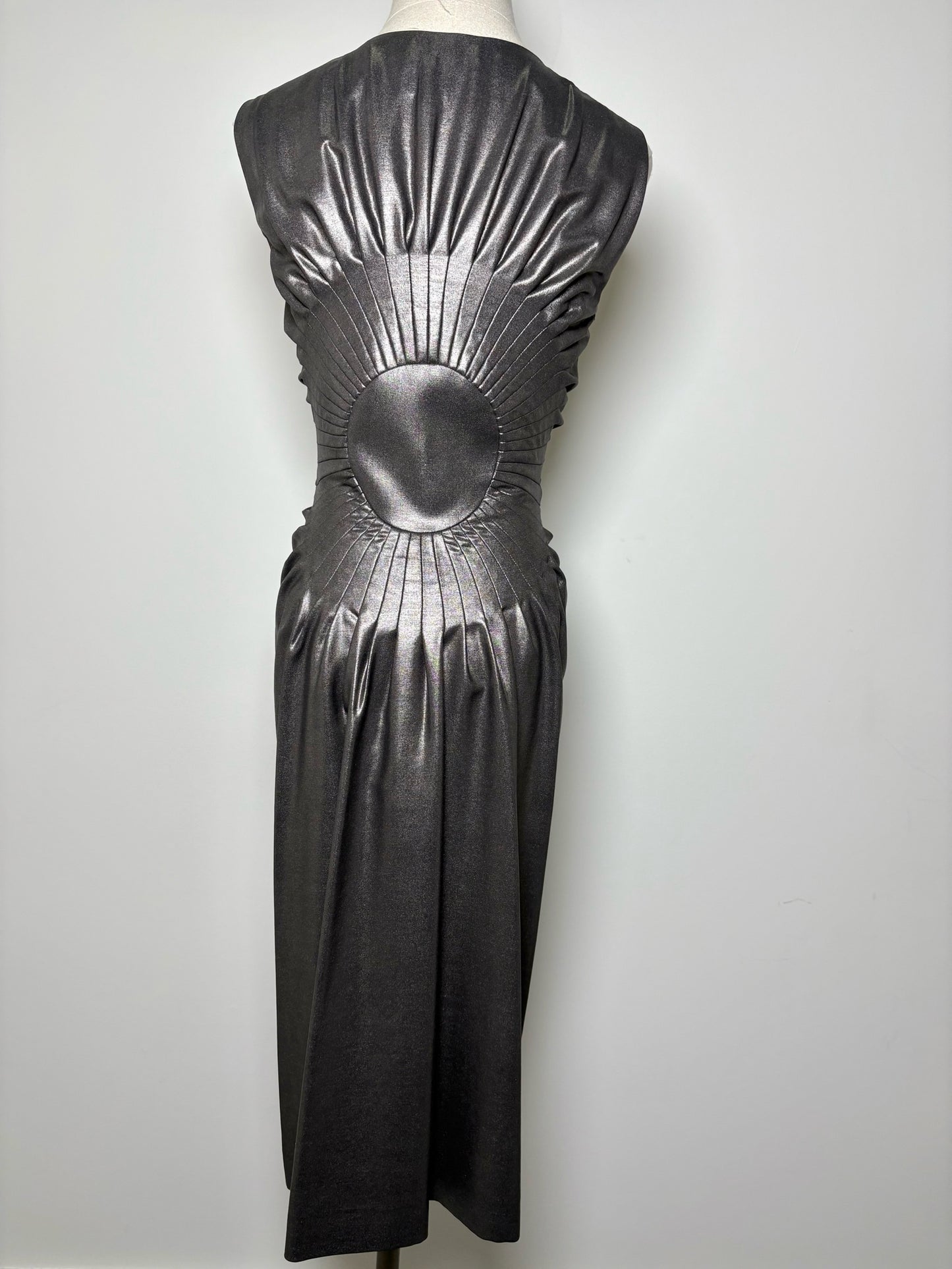 Women Size 38 (4 - 6 US) Jil Sander Metallic Pewter Solid Pure Silk, Lined Dress