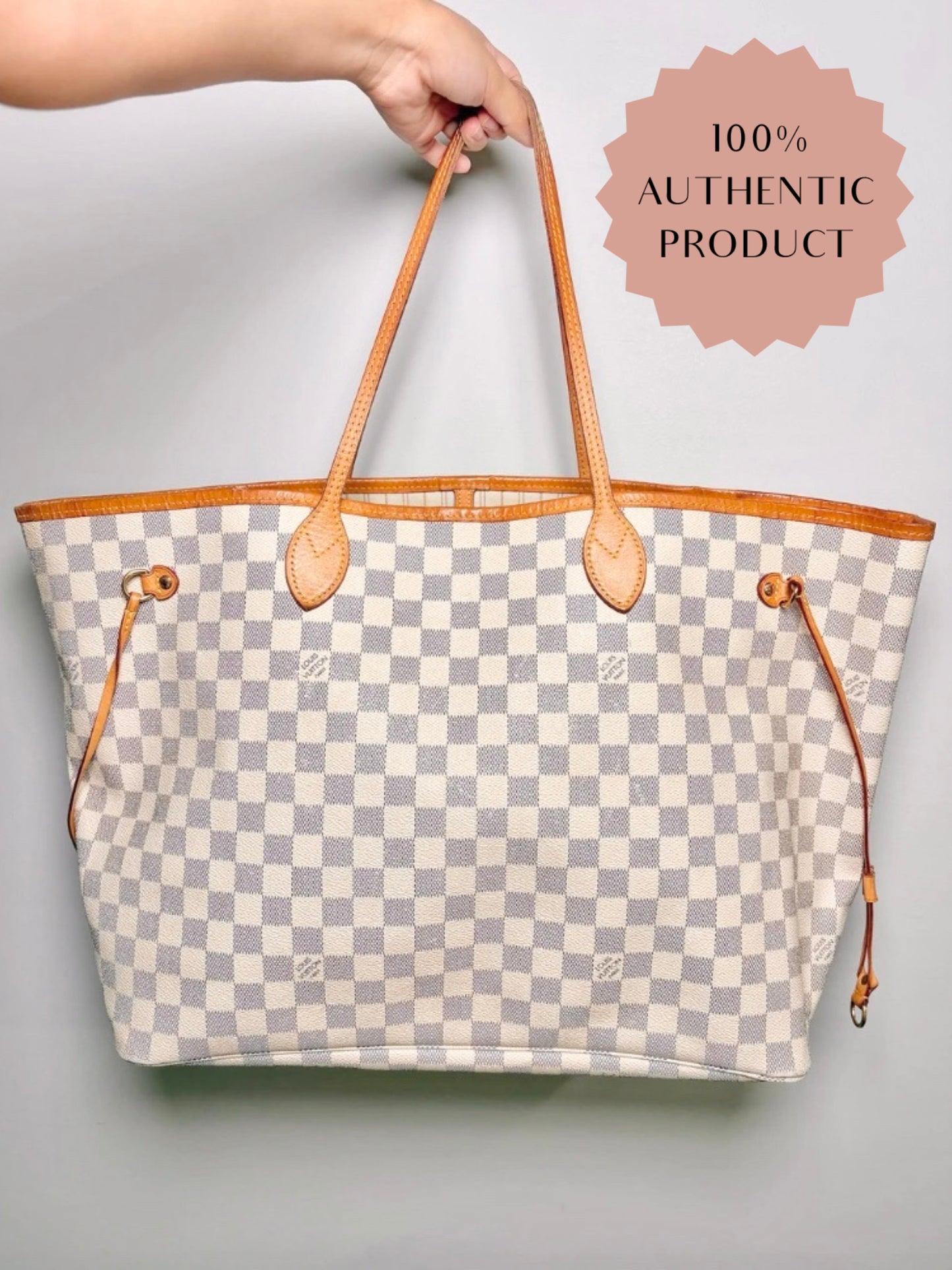 Coated Canvas Pre-owned Neverfull GM Damier Azur Louis Vuitton Bag