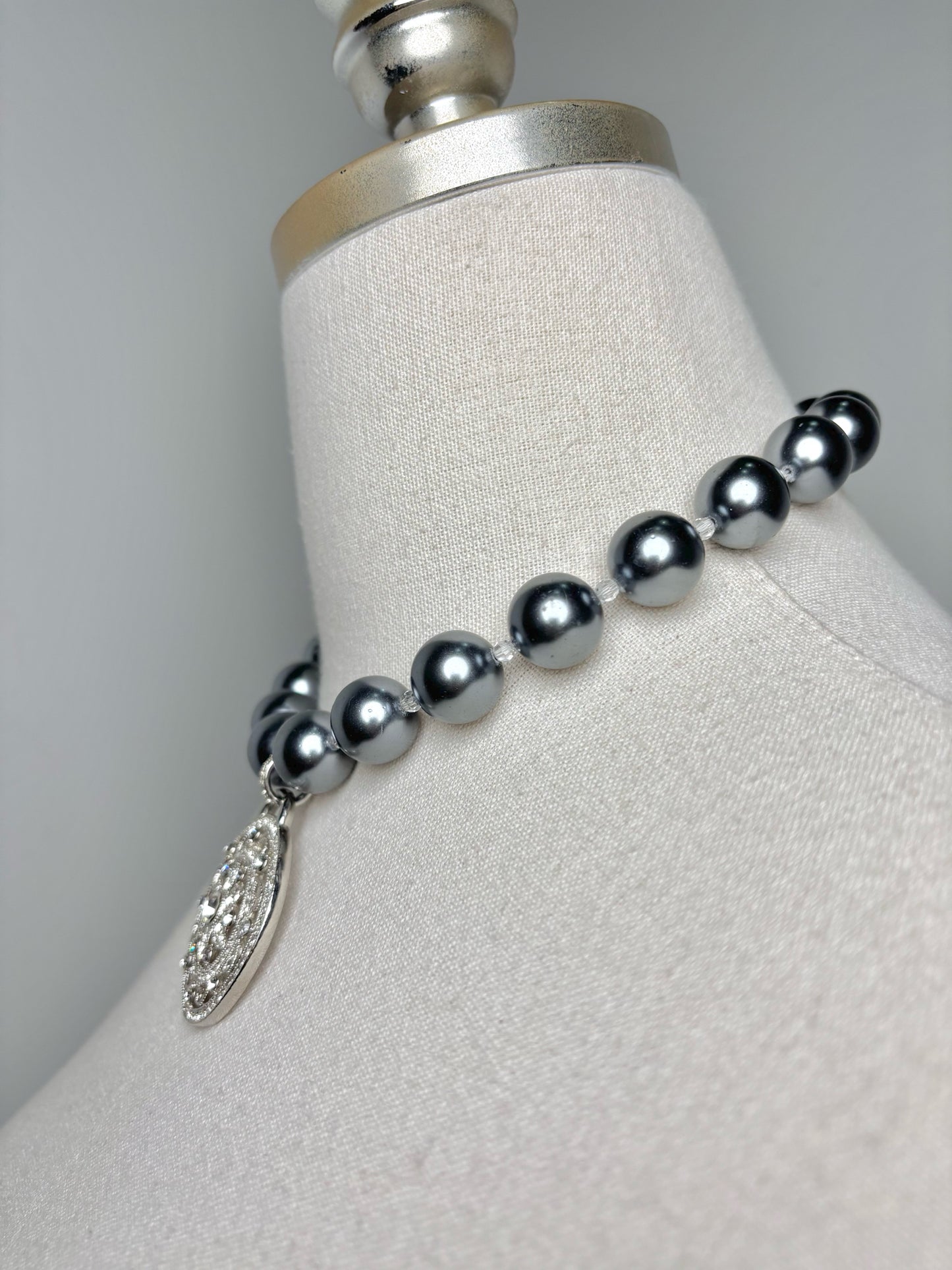 No Label Hematite stones w/CZ Stones Pendant Necklace
