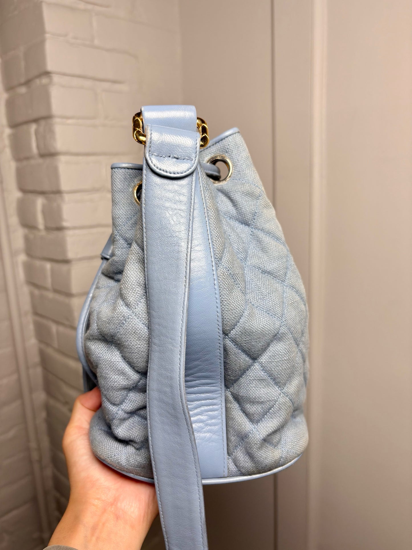 Canvas Chanel Quilted Vintage Leather Baby Blue Small Purse