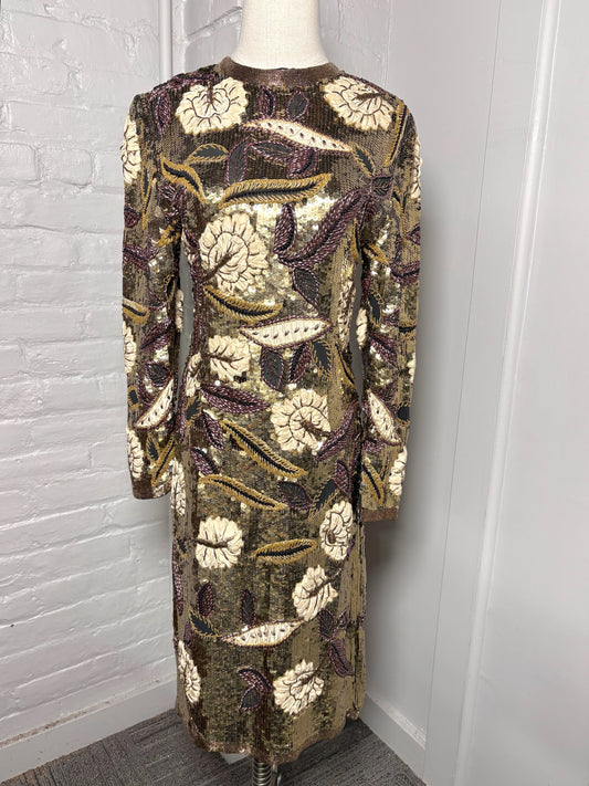 Women Size XS I. Magnin Gold Multi-Beads Vintage Dress