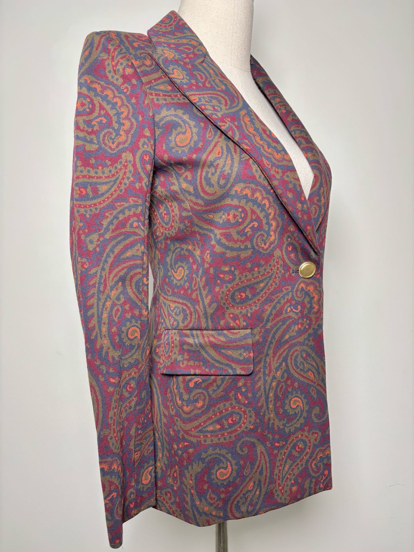 Women Size XS Rosetta Getty Burgundy, Olive, Navy & Orange Paisley Blazer