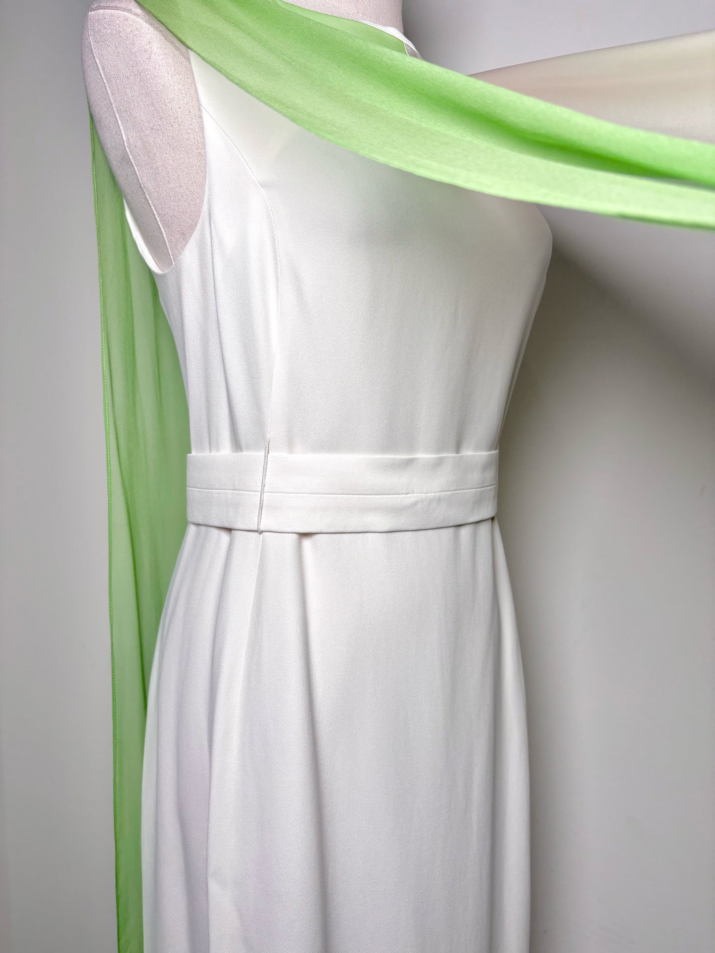 Women Size 42 ( 6 US) Hussein Chalayan Ivory w/Green Block Colorblock Silk Gown