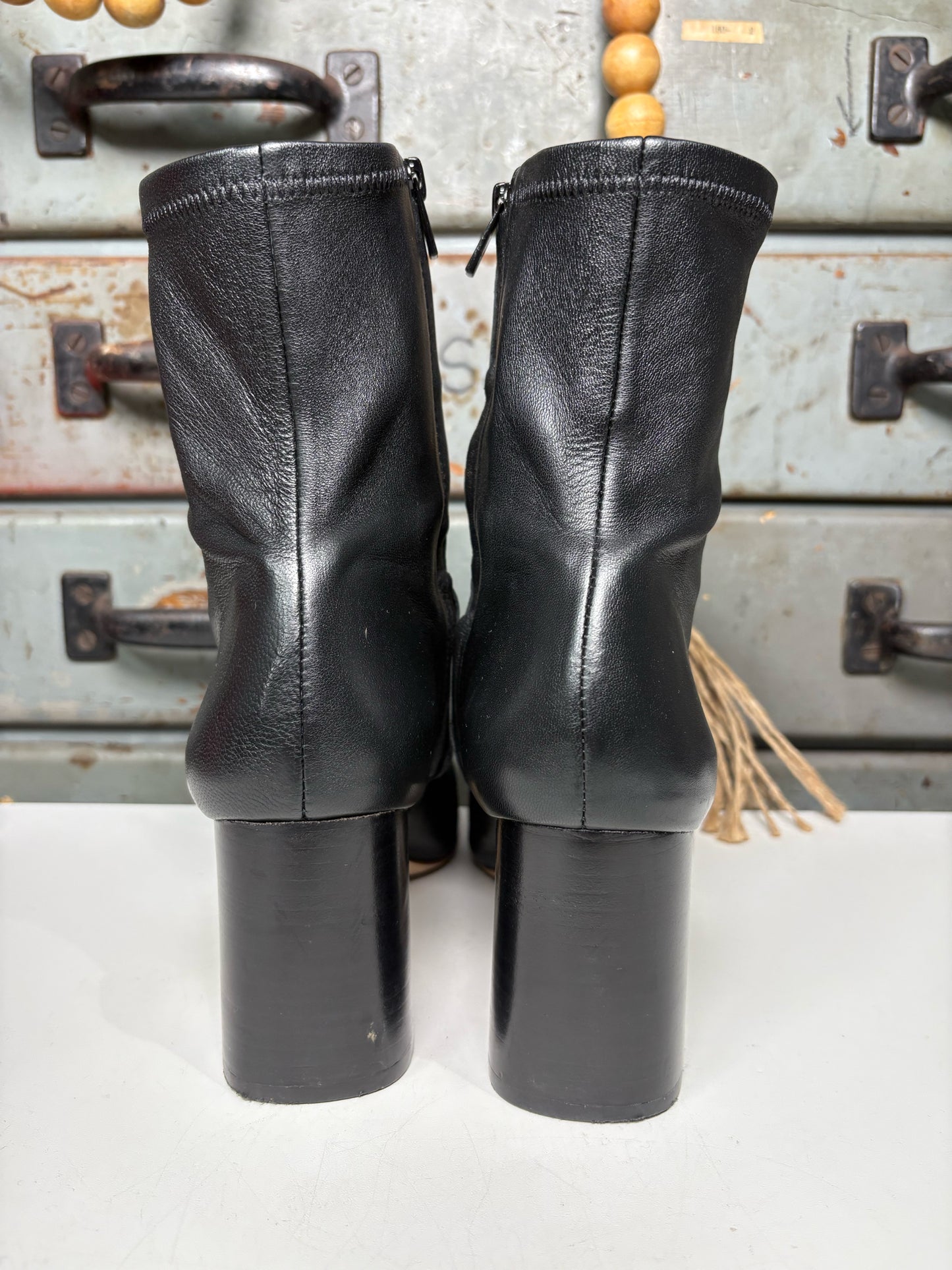 W Shoe Size 9 Loeffler Randall Elise Black Leather Stretch Ankle Boots
