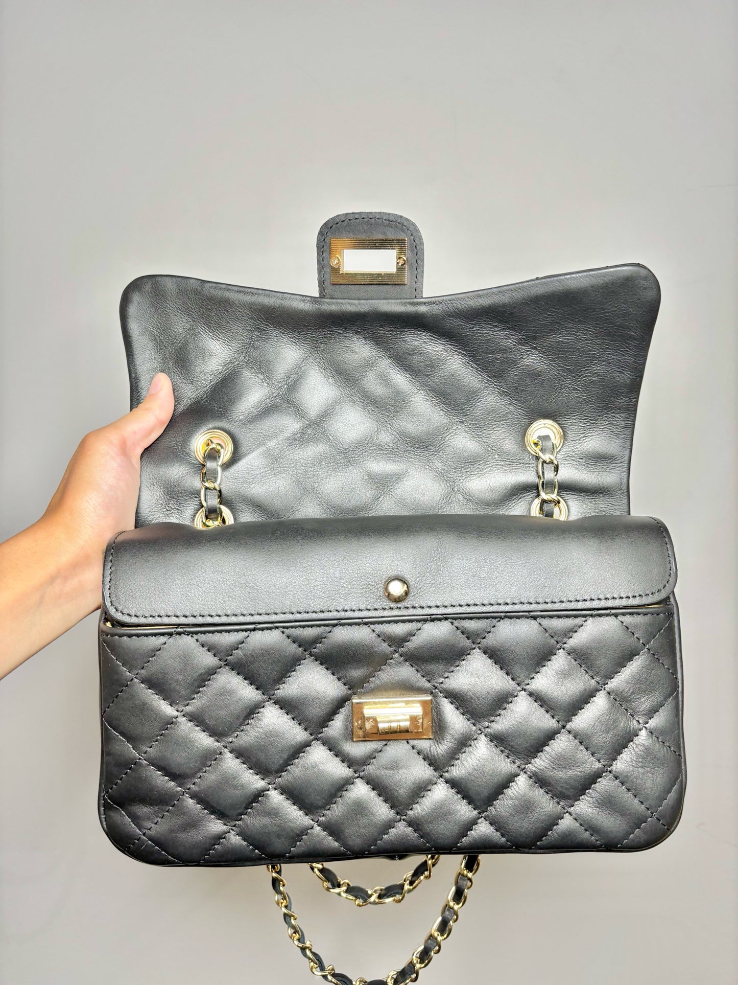 No Label Solid Leather Black Cowhide Flap Purse