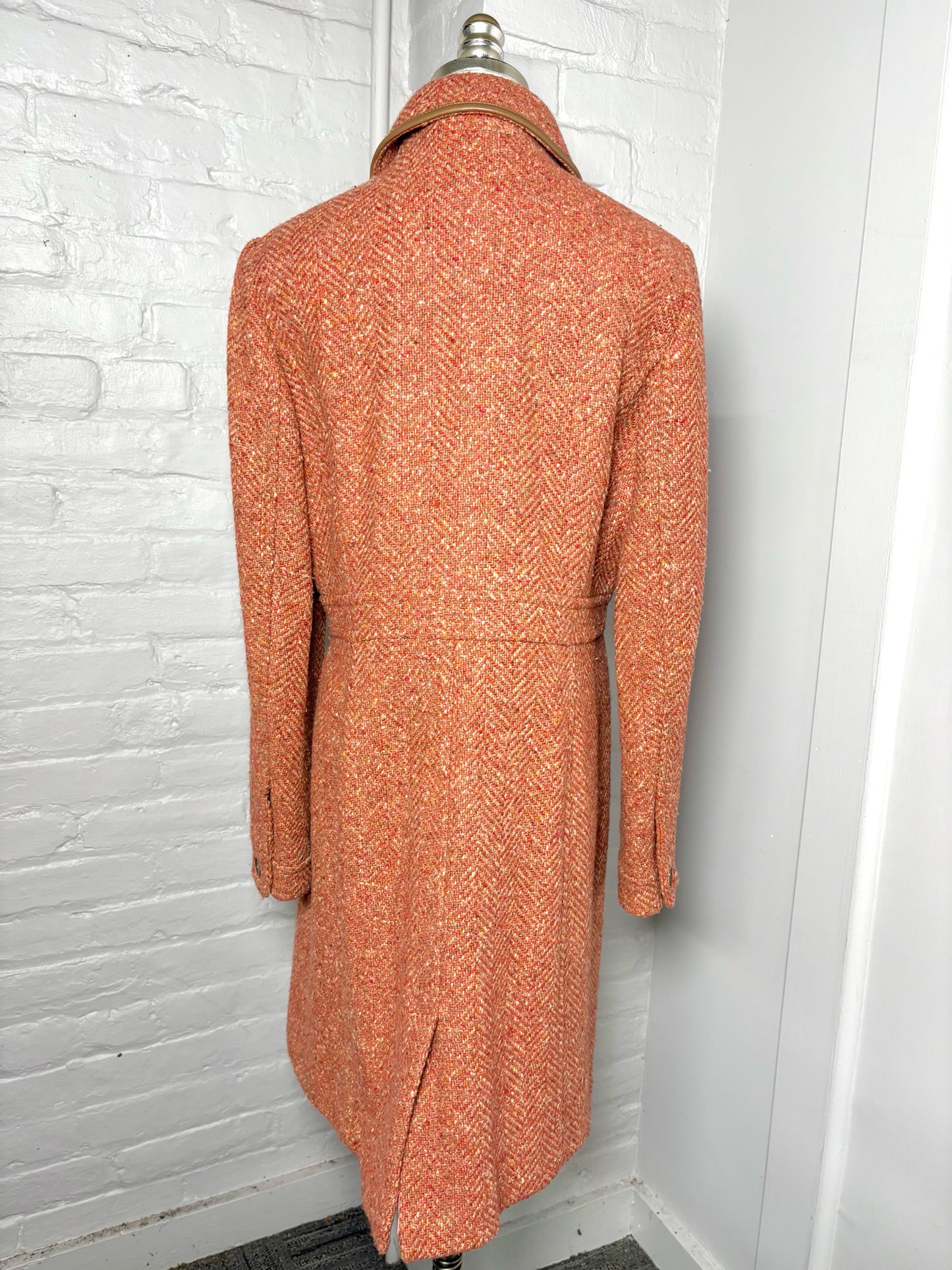Women Size L Coach Rust Orange Dress Coat w/Leather Trim