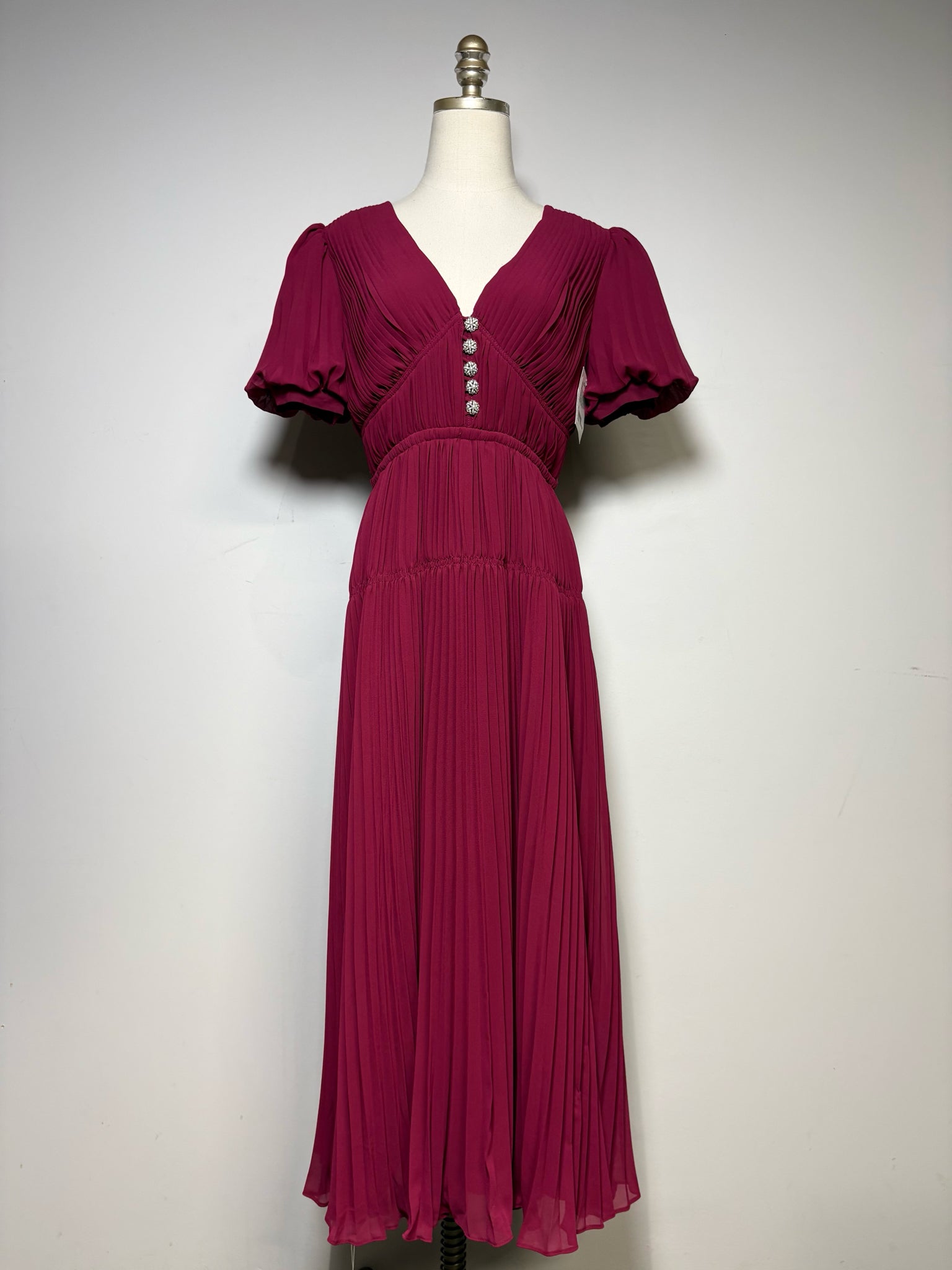 self portrait burgundy dress self-portrait - Chiffon Pleated Midi rental In contrast Black formal dress Long Style:Tube Top Only