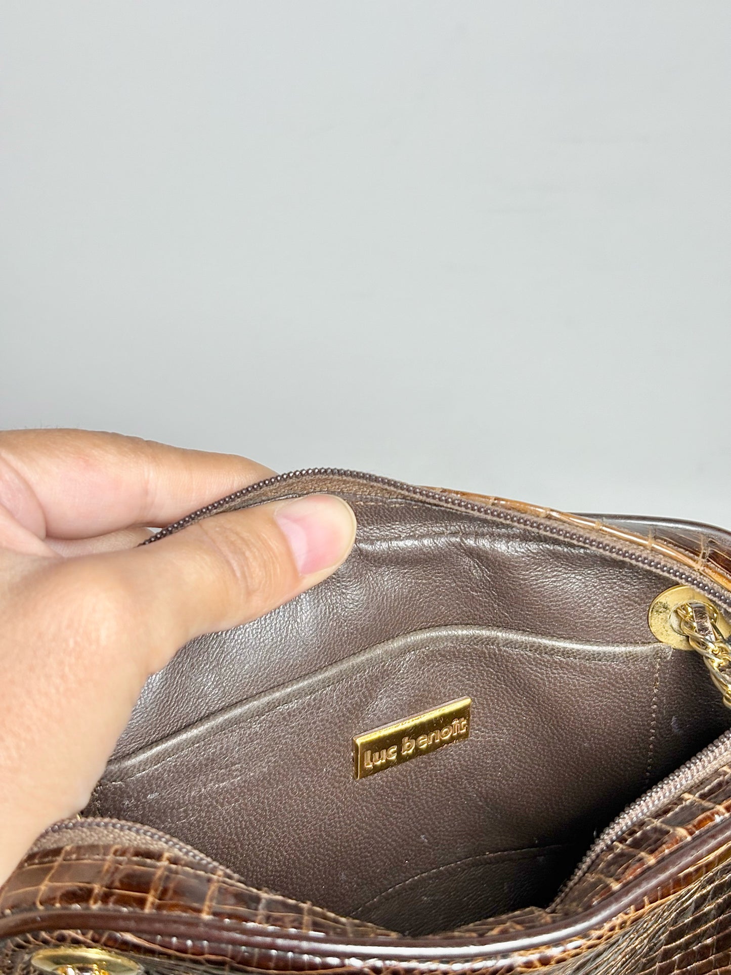 Luc Benoit Croc Embossed Leather Brown Purse