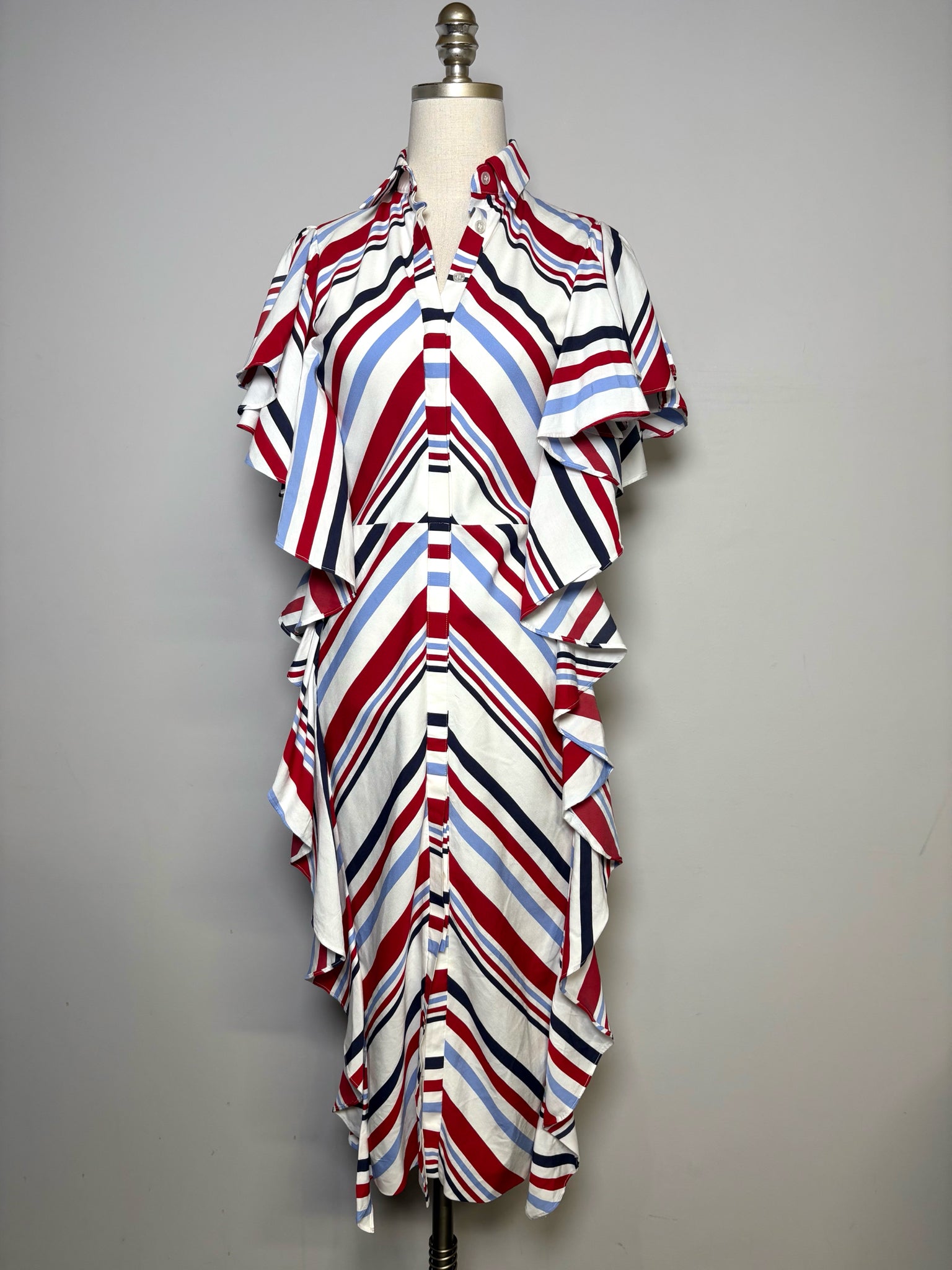 strapless open back dress Red Spread Collar Banker Stripe Dress Shirt main image 0