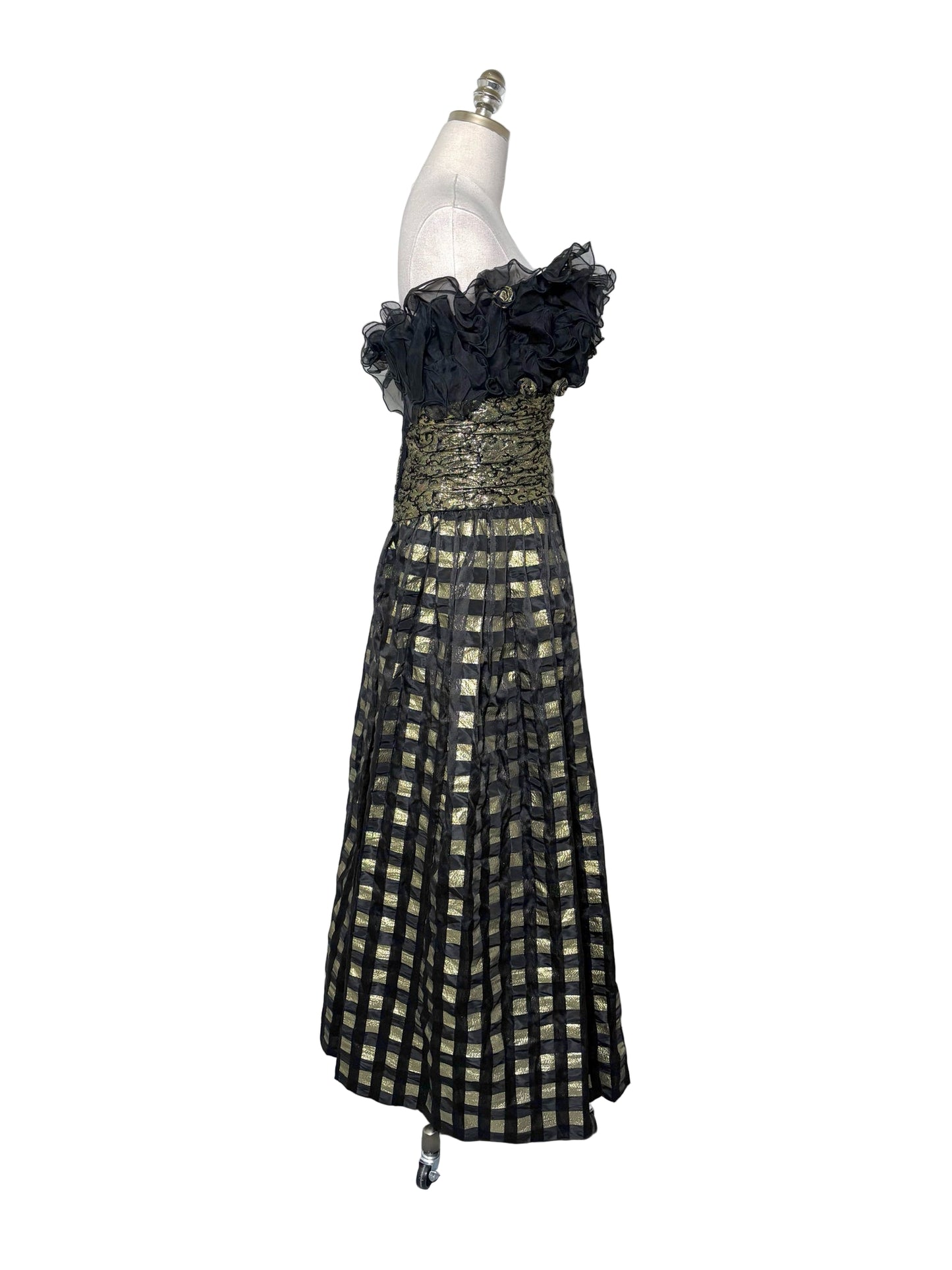 Women Size 6 Eugene Alexander Gold, black, white Squares Gown