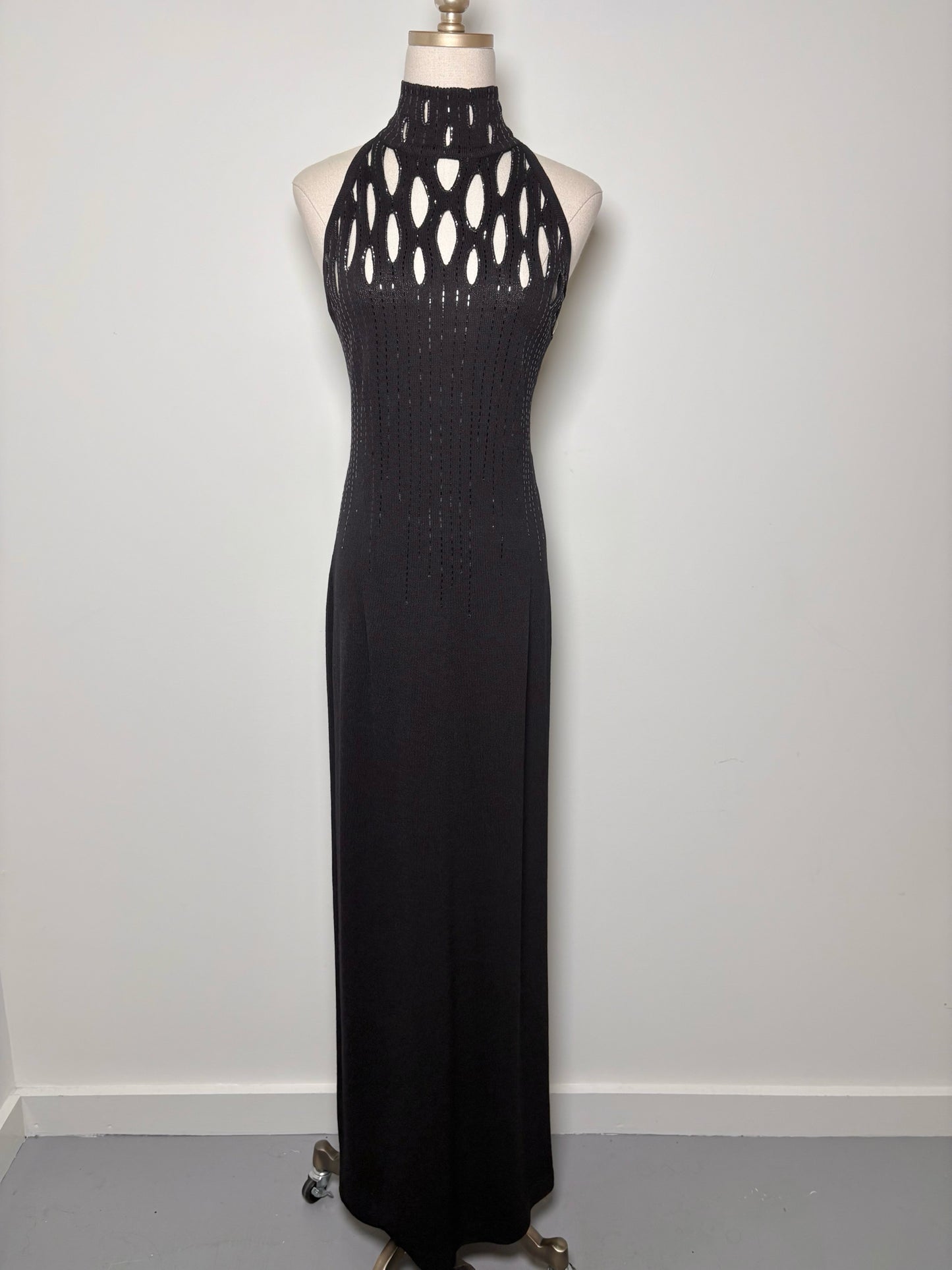 Women Size L St. John Black Solid Wool Midi Knit Dress