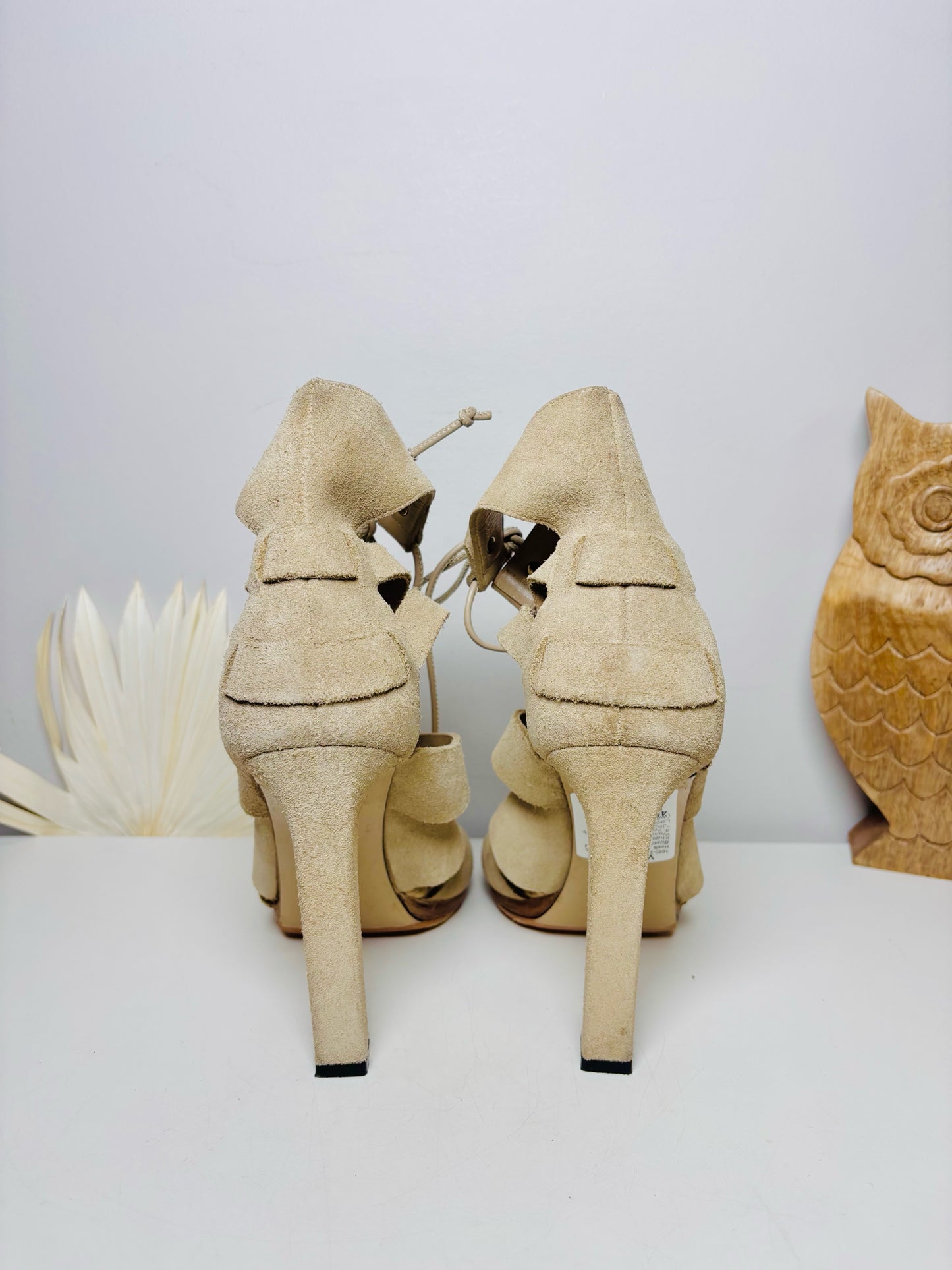 W Shoe Size 40 (9.5, US) Gucci Khaki Leather Suede Jasmine Lace Espadrille Heels