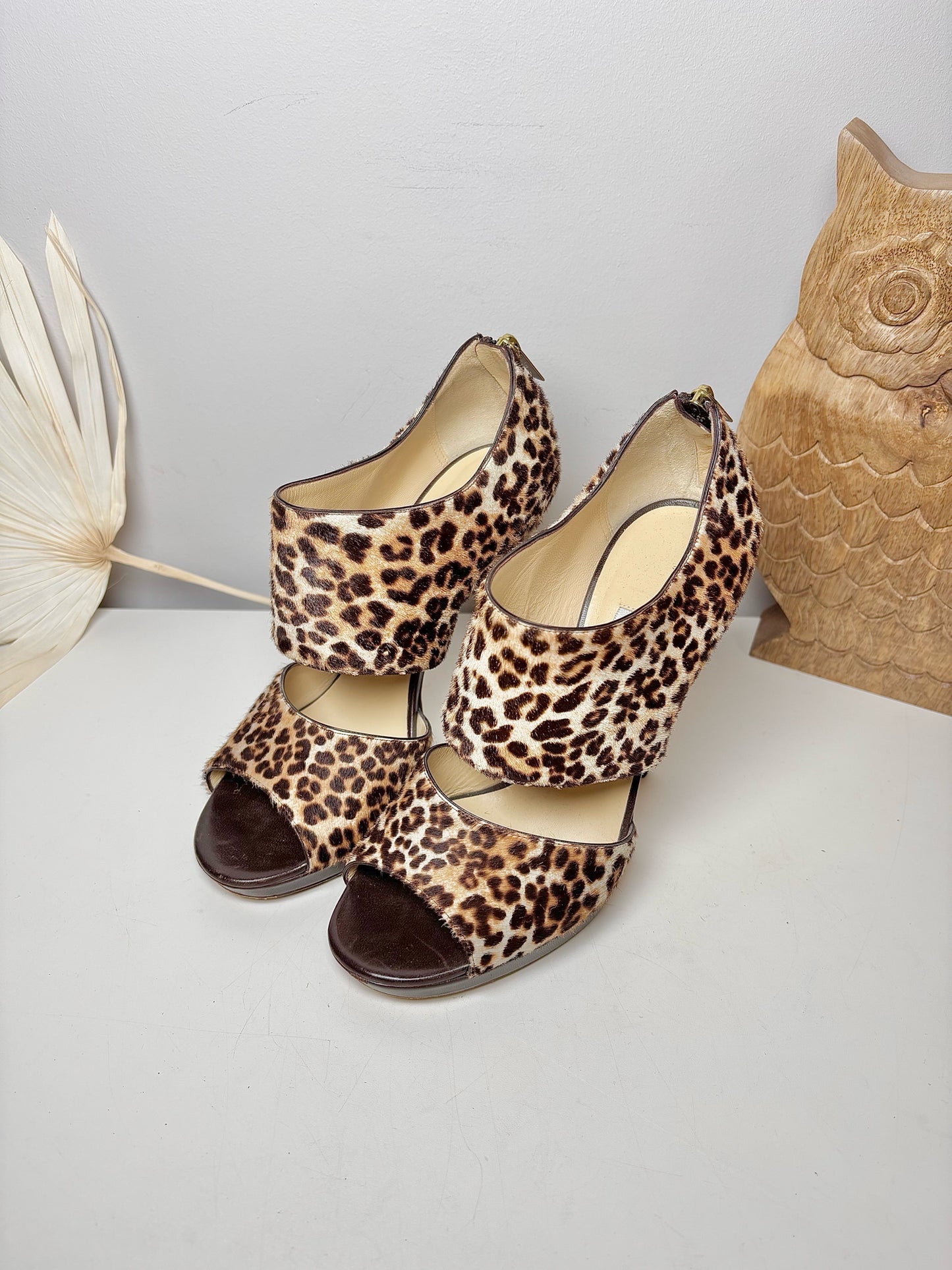 W Shoe Size 37 (6.5, 7 US) Jimmy Choo Tan, Brown Pony Hair Cowhide Heels