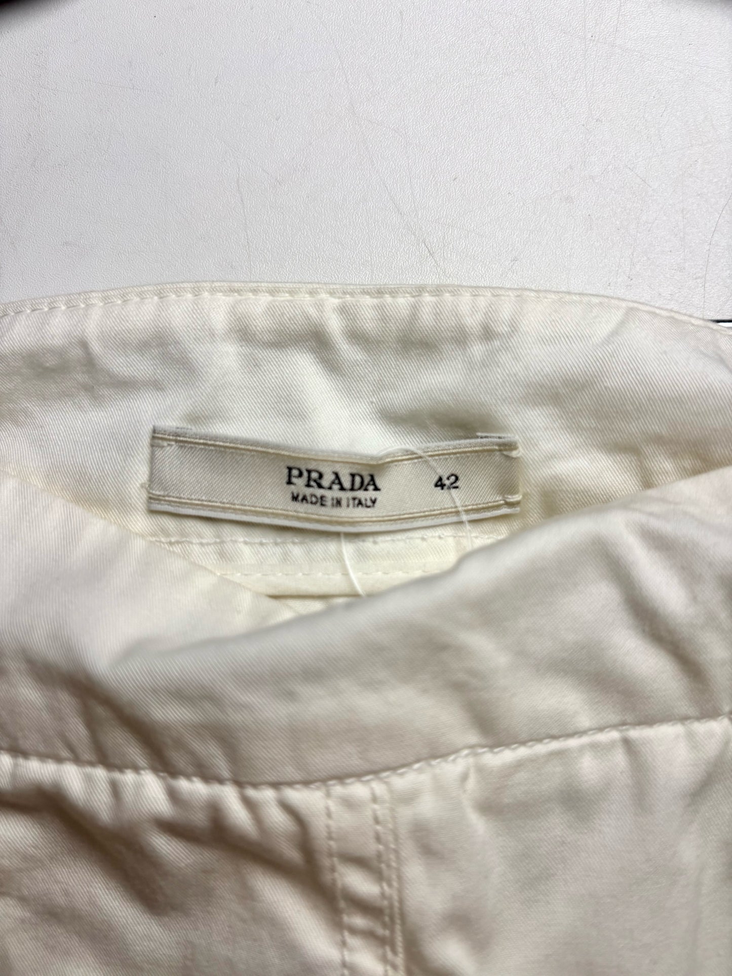 Women Size 42 ( 6 US) Prada White Pleated Pure Cotton Pre-owned Skirt