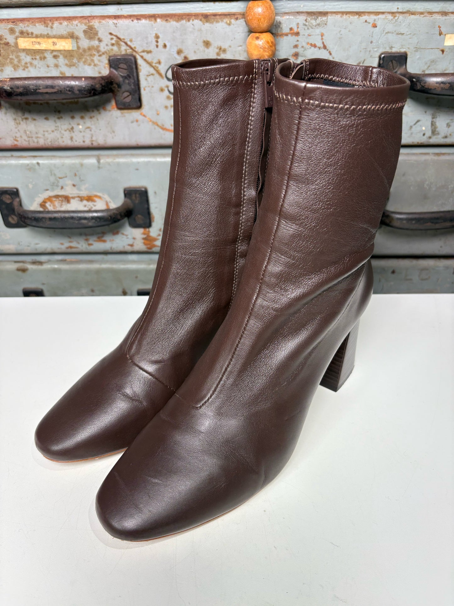 W Shoe Size 9 Loeffler Randall Elise Brown Leather Stretch Ankle Boots