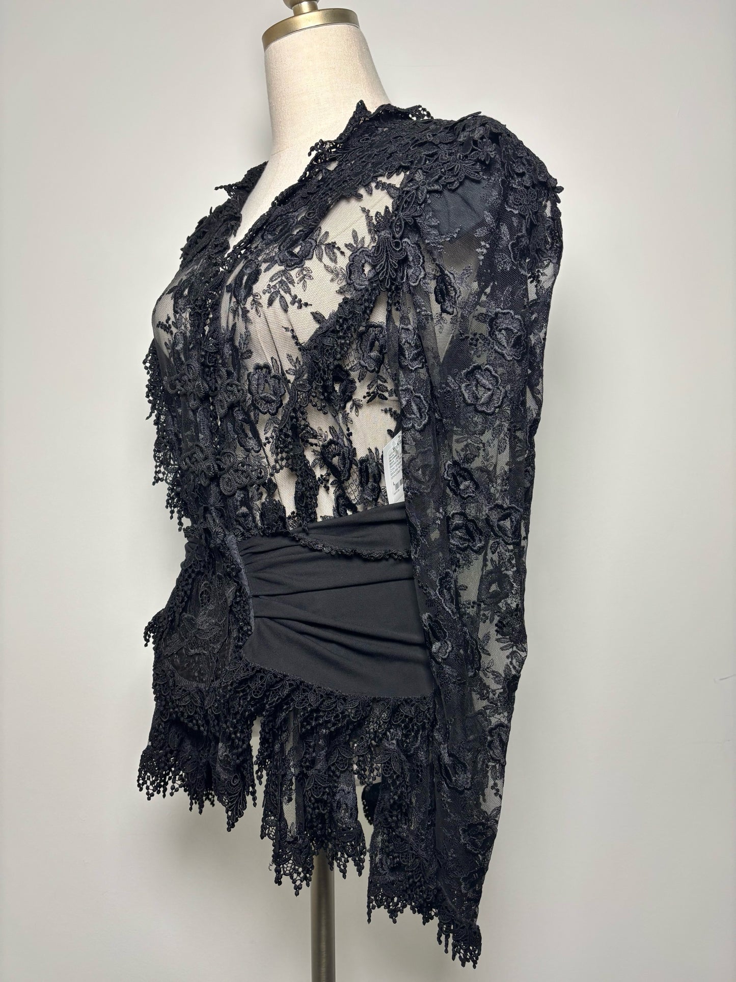 Women Size L No Label Black Lace Nylon, Polyester Blouse