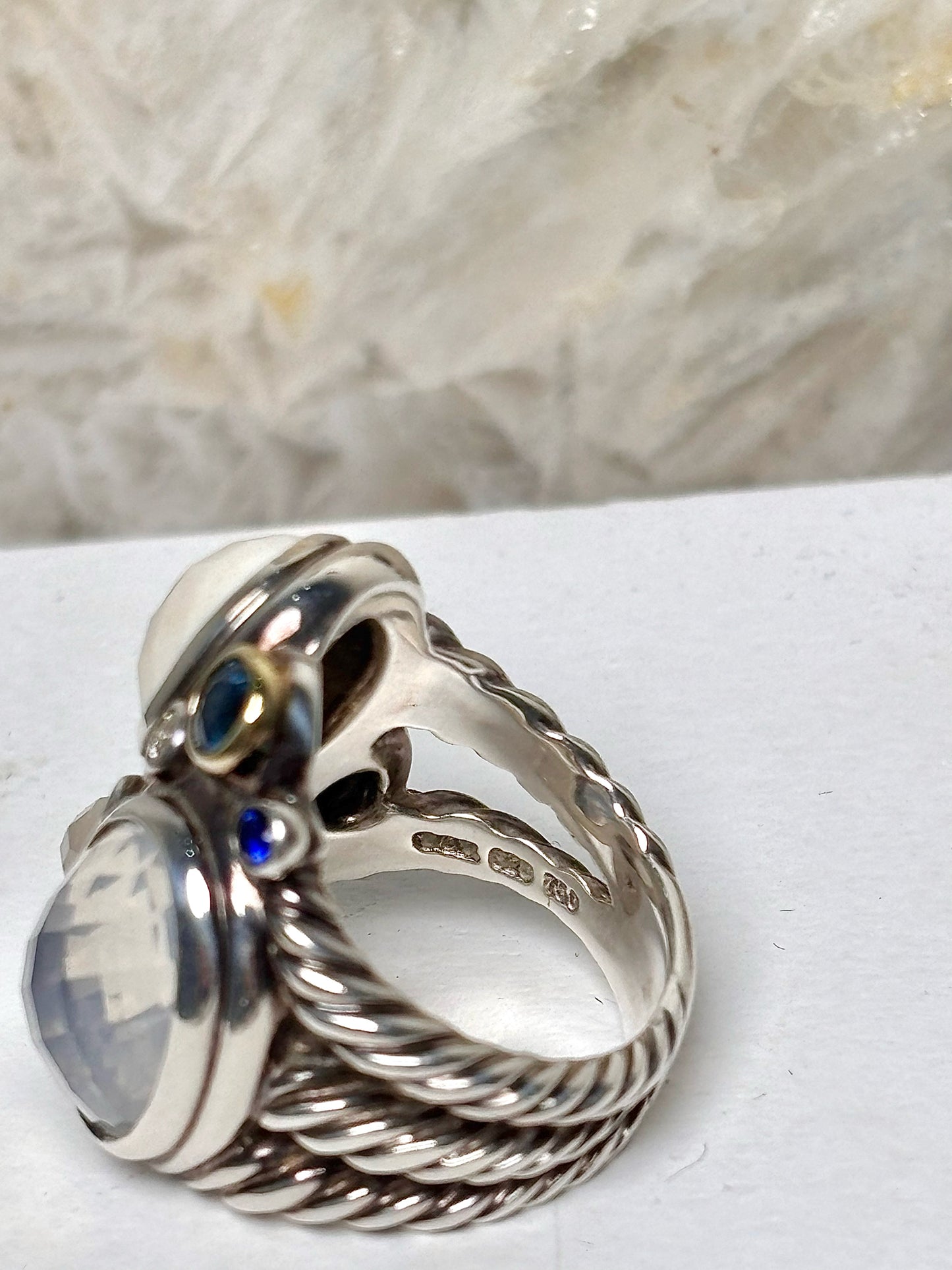 David Yurman White Agate, Moonstone, Quartz Sterling Silver 6 Ring