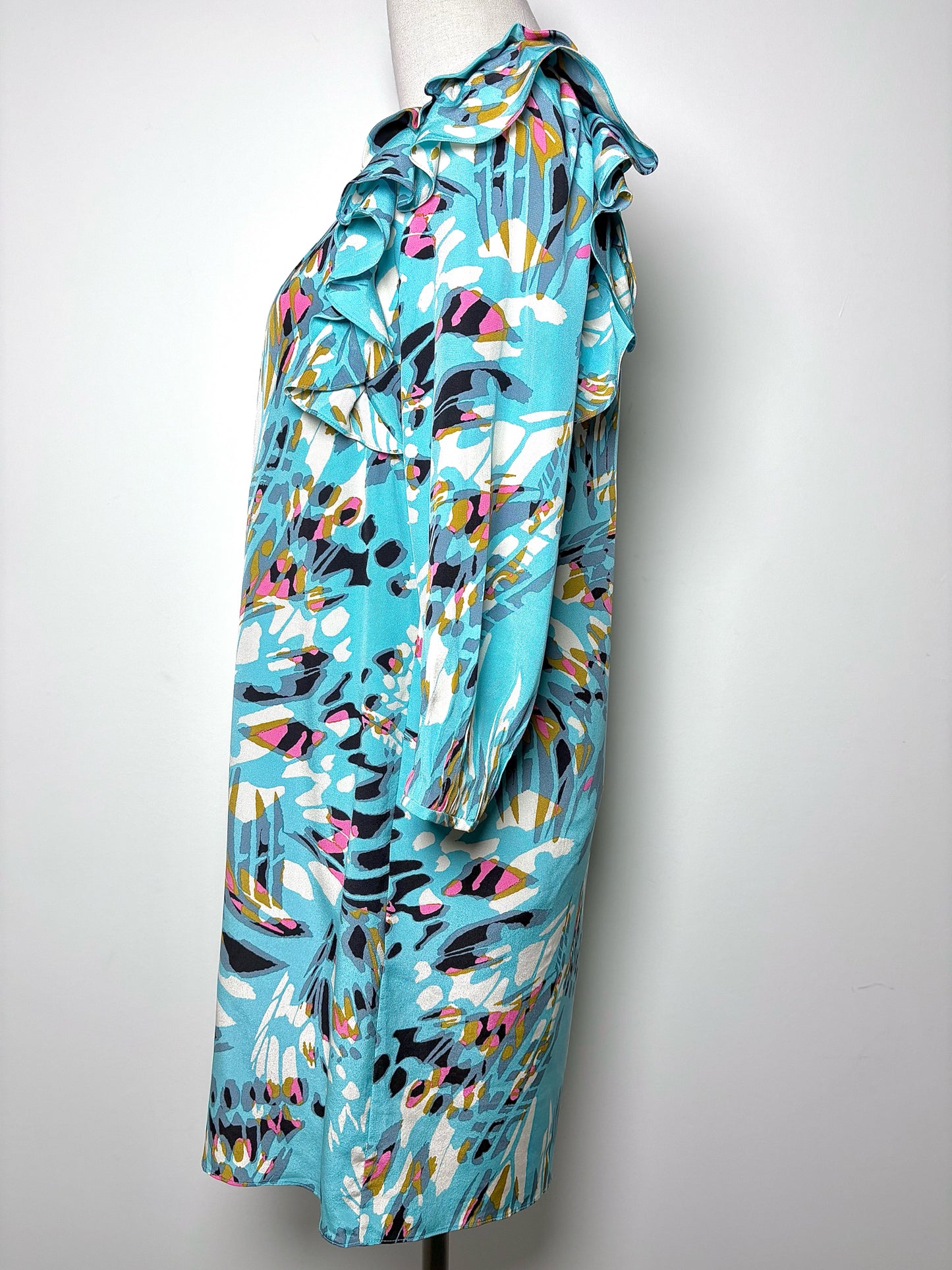 Women Size 6 Tibi Blue, white, brown, pink Print Silk Dress