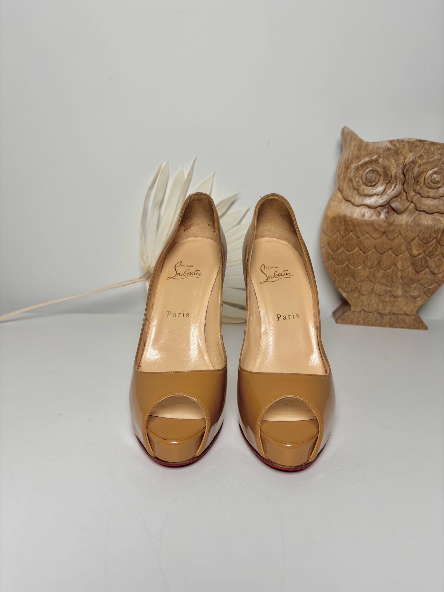 W Shoe Size 38.5 Christian Louboutin Camel Patent Calf Pre-owned Pump
