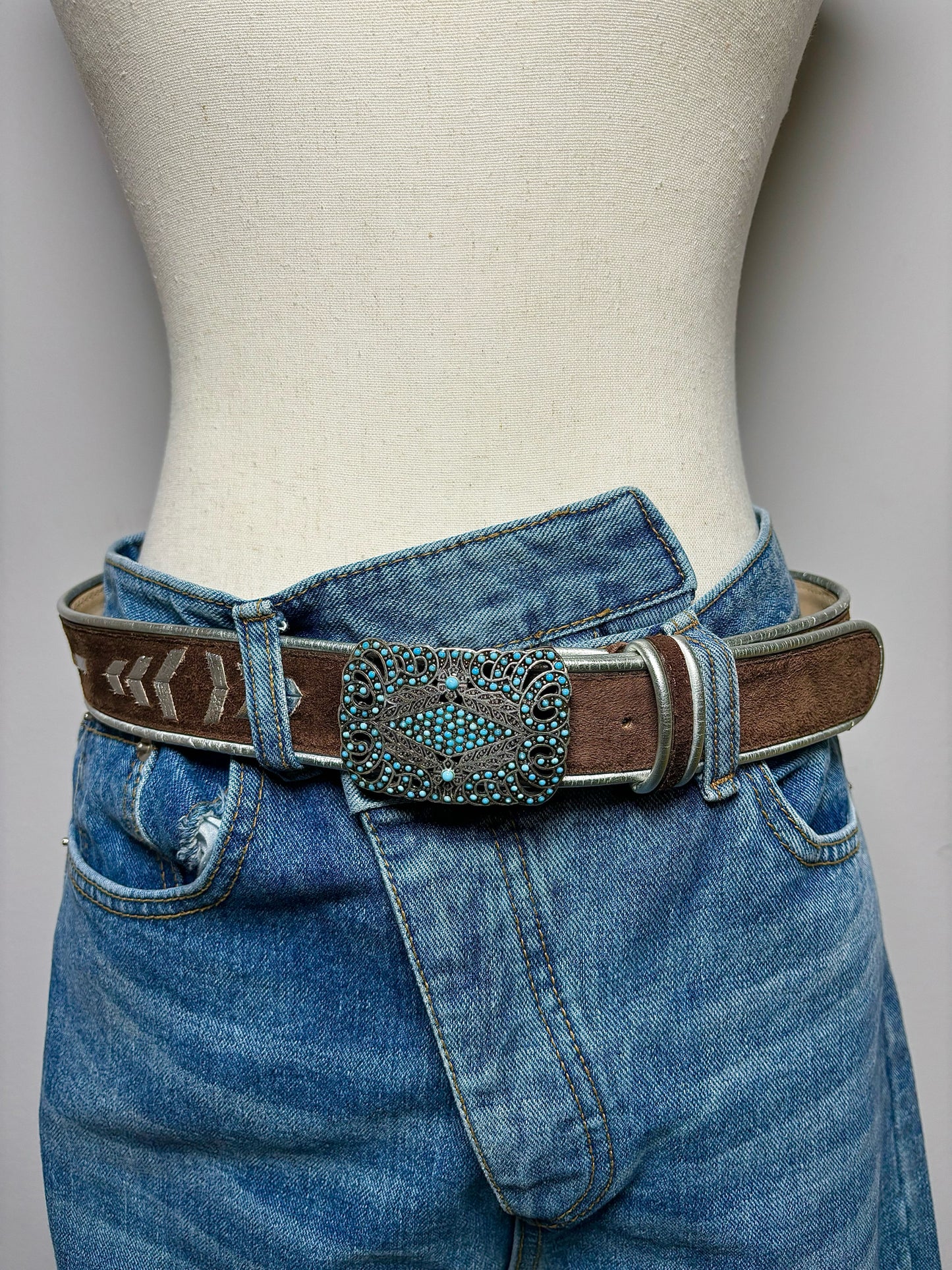 Brown Suede, Leather Combo Streets Ahead Sz L Women's Belt