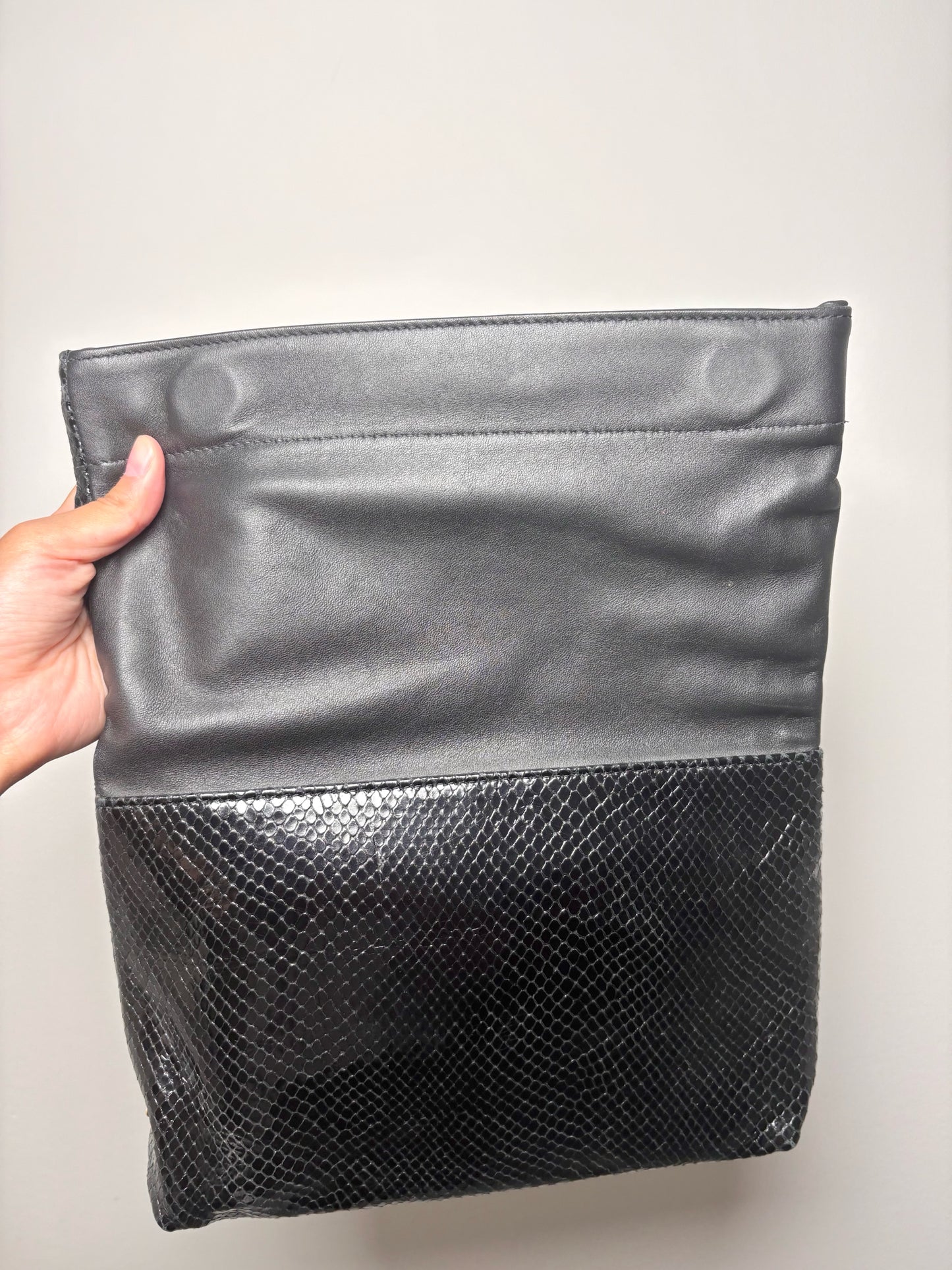 Gigi New York Python Embossed Leather Black Cowhide Clutch Purse